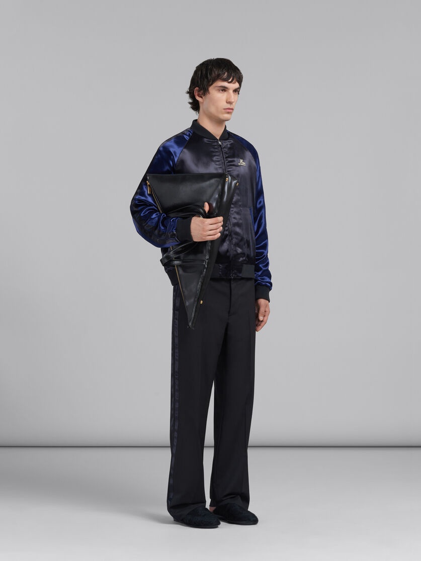 BLACK SATIN BOMBER WITH BEADED LOGOS - 6