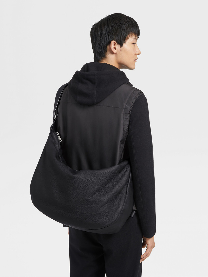 ZEGNA BLACK DEERSKIN PANORAMA HOBO BAG outlook