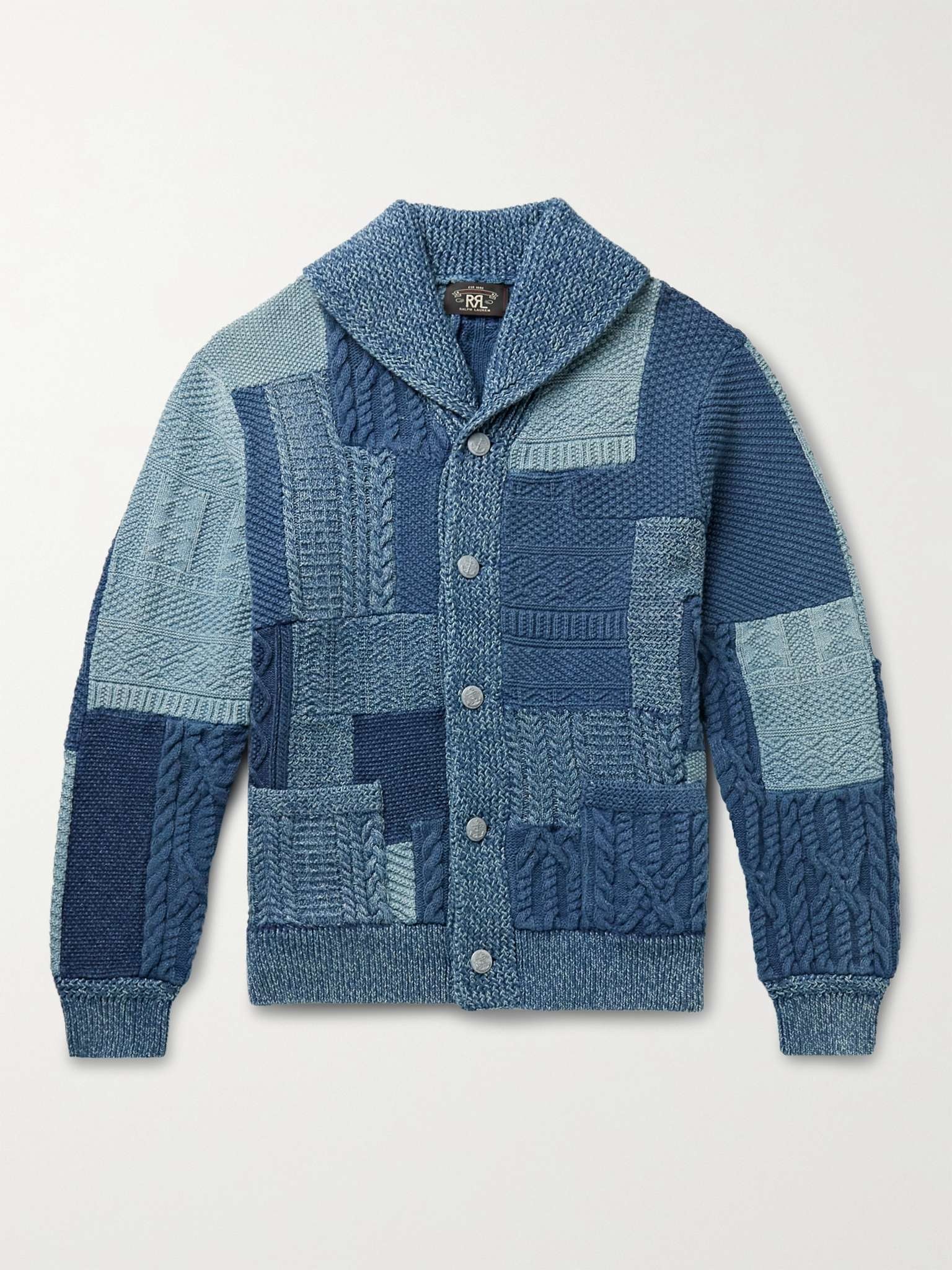 Shawl-Collar Patchwork Cable-Knit Cotton and Linen-Blend Cardigan - 1