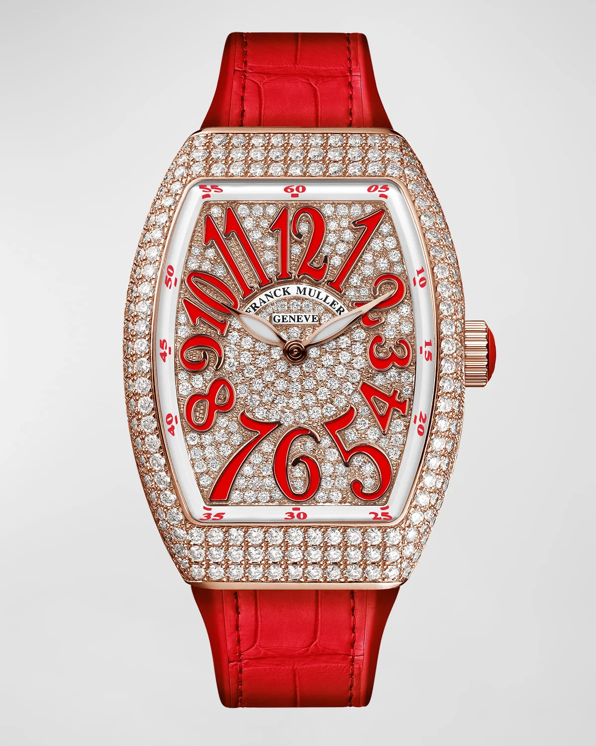 18K Rose Gold Diamond Lady Vanguard Watch with Red Alligator Strap - 1