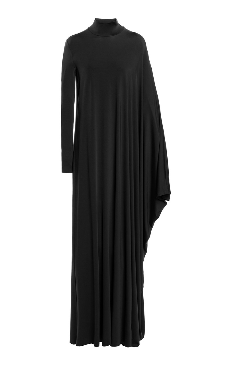 Asymmetric cape-effect satin-jersey maxi dress - 1