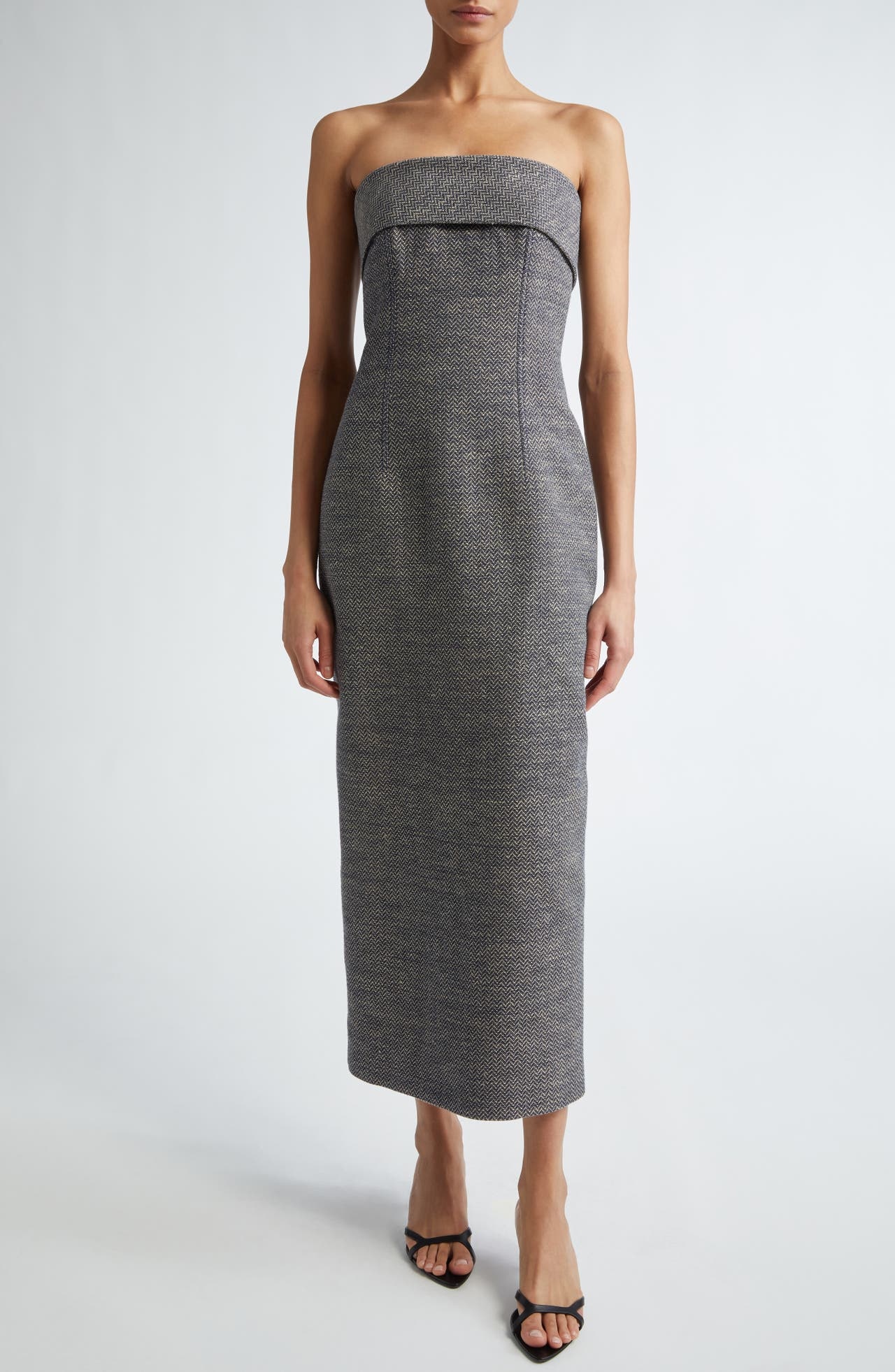 Emilia Wickstead Keely Herringbone Strapless Dress in Navy/ivory at Nordstrom - 1