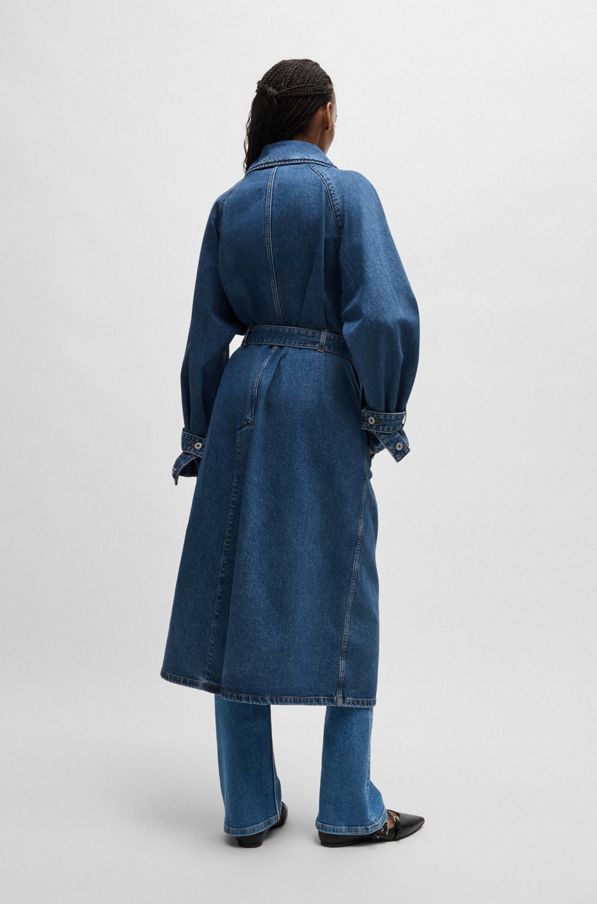 DOUBLE-BREASTED TRENCH COAT IN DARK-BLUE DENIM - 4