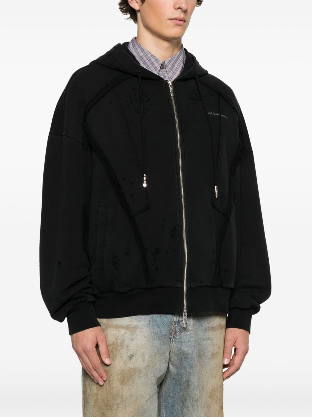 distressed zip-up hoodie - 3