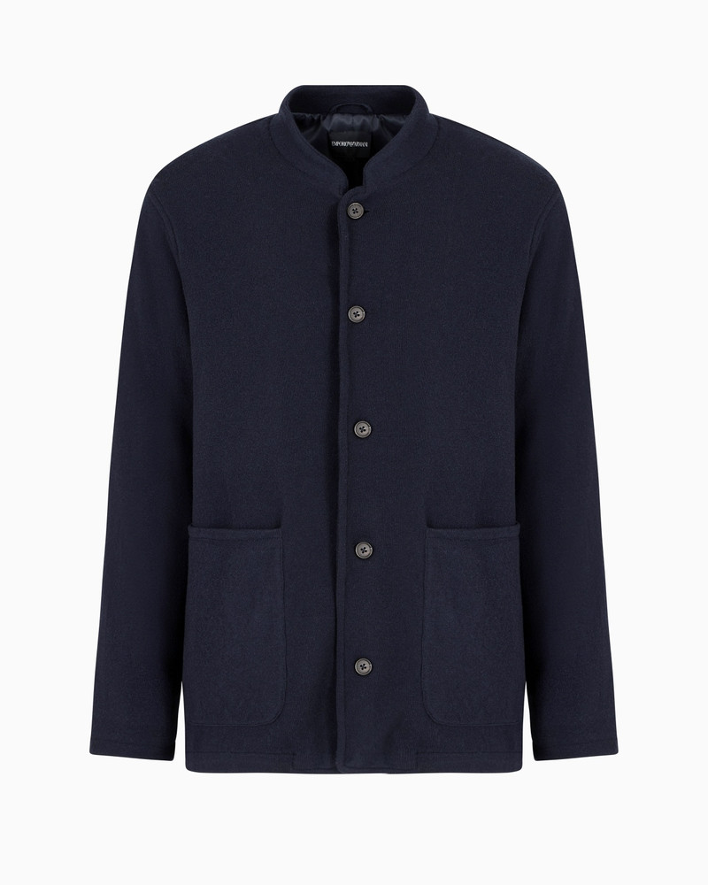 PLATED PLAIN-KNIT VIRGIN-WOOL BLAZER WITH GURU COLLAR 1