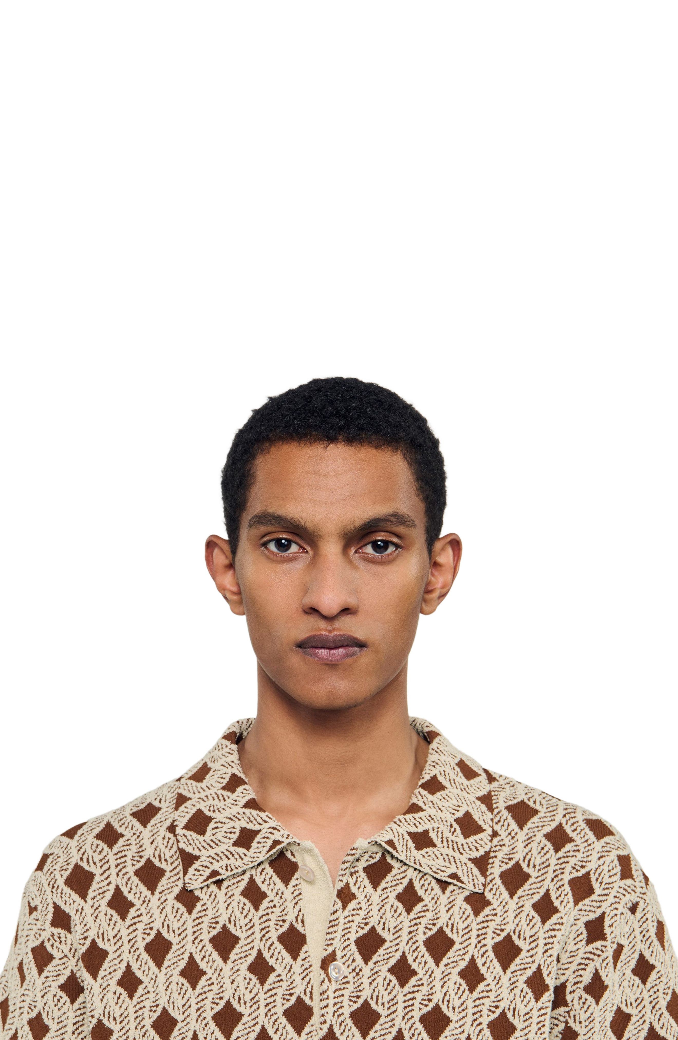 SANDRO Rope jacquard cardigan shirt in Butter Cream at Nordstrom - 4