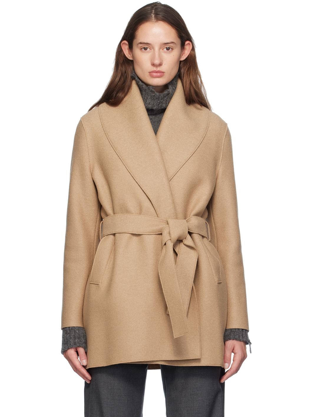 Tan Shawl Belted Jacket - 1