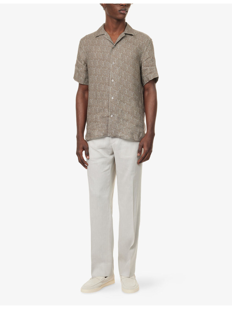 CORNELIANI Floral-Print Short-Sleeve Linen Shirt outlook