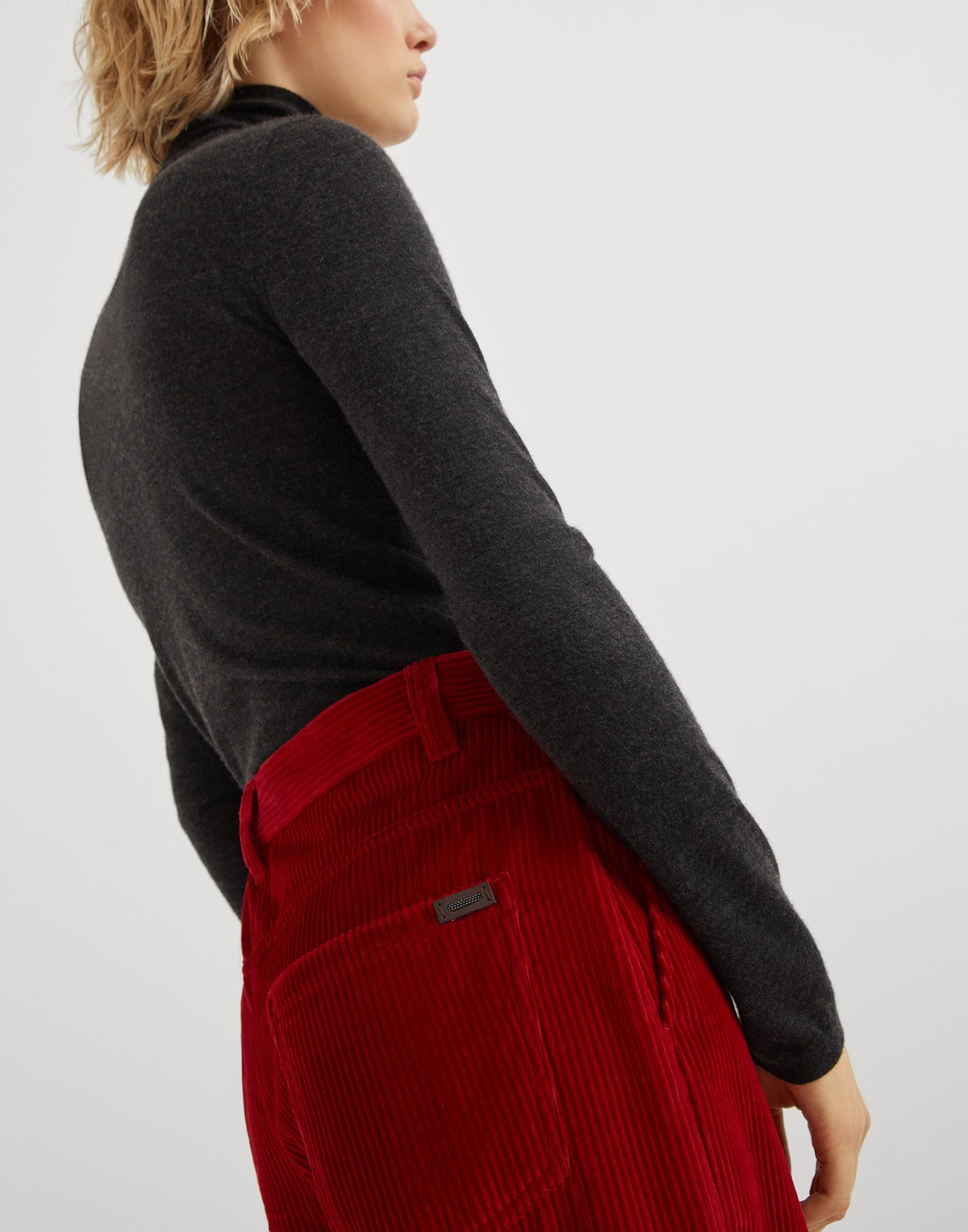 Cotton corduroy loose trousers with monili - 3