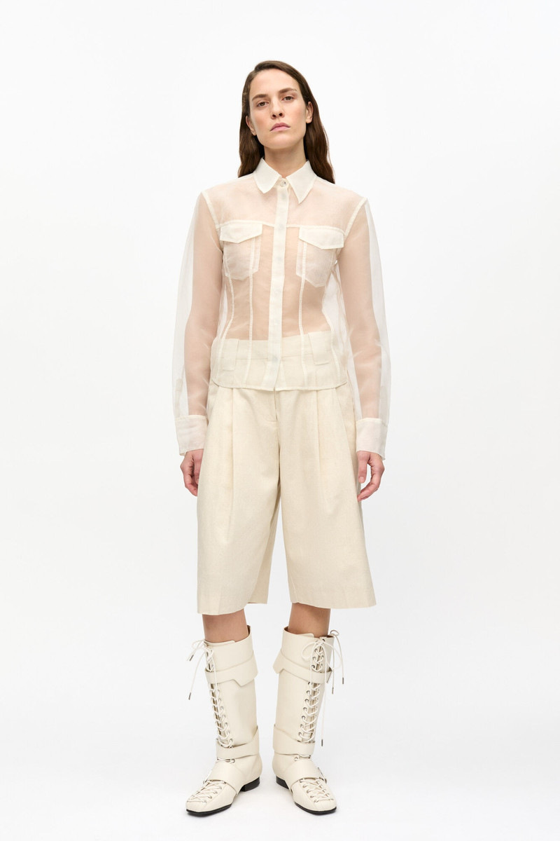 GANNI OFF-WHITE COTTON MELANGE TAILORING WIDE SHORTS outlook