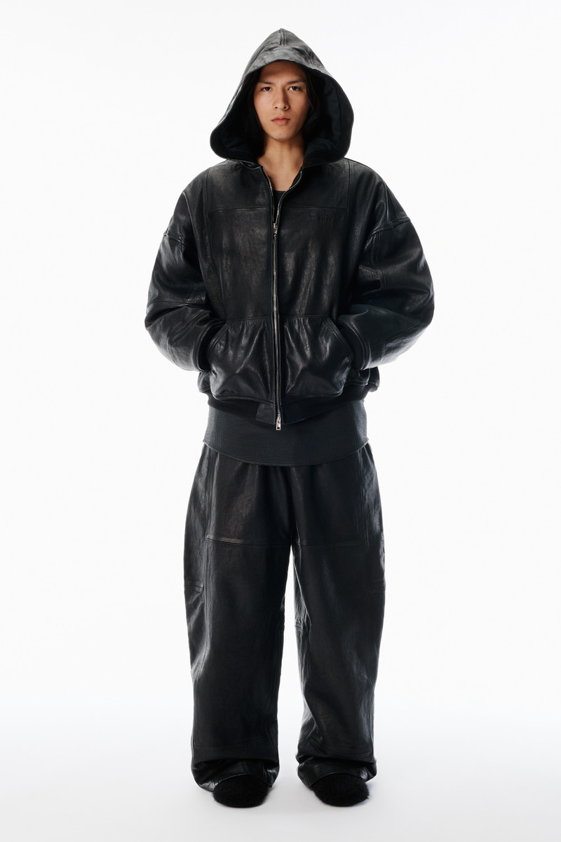 Alexander Wang Black Worn Moto Leather Hoodie Jacket outlook