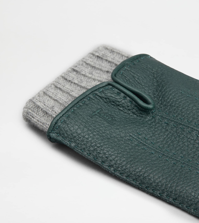 TOD'S GLOVES IN LEATHER AND CASHMERE - GREEN 3