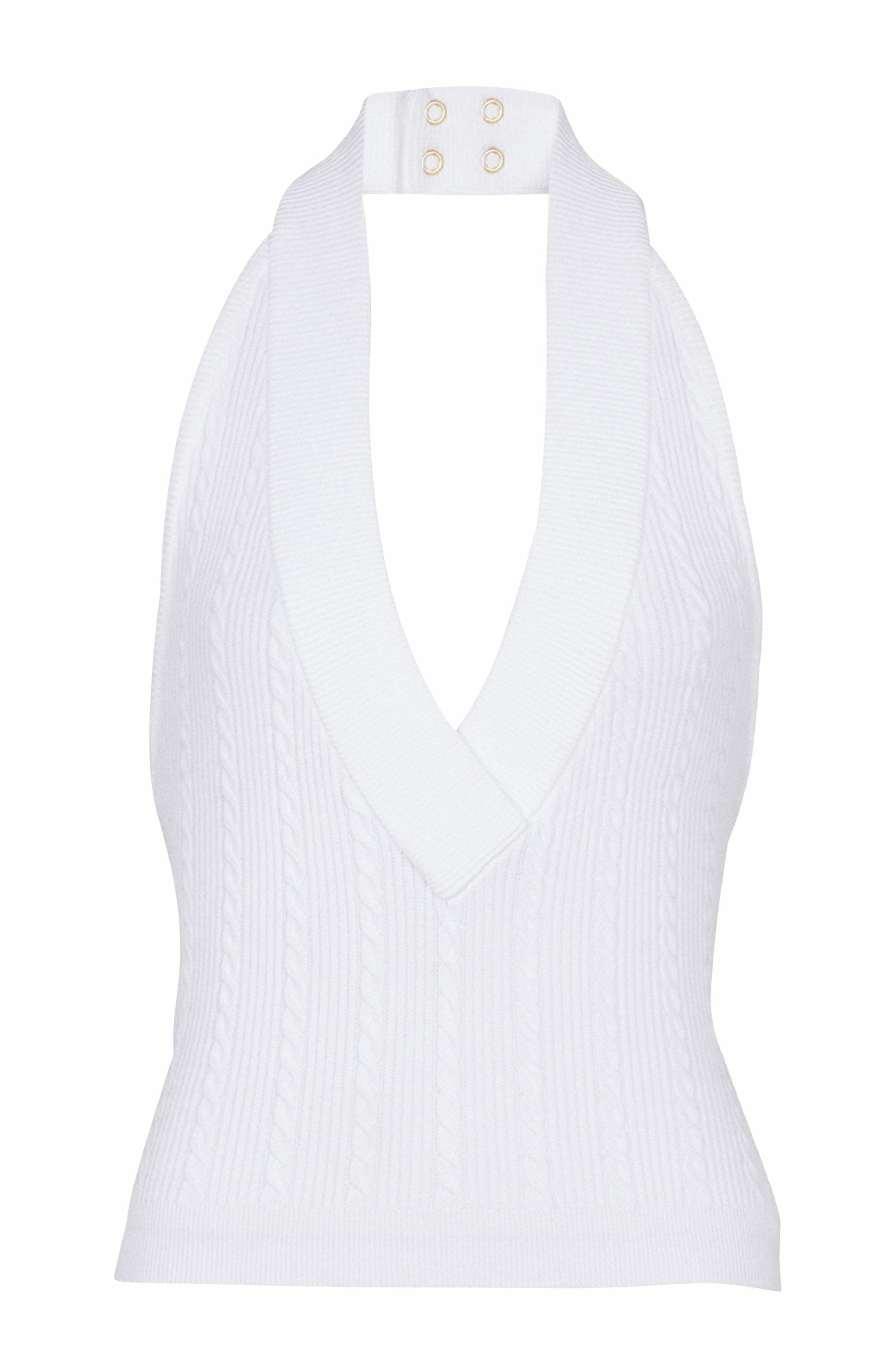 Balmain Cable-knit halterneck top in White at Nordstrom - 5