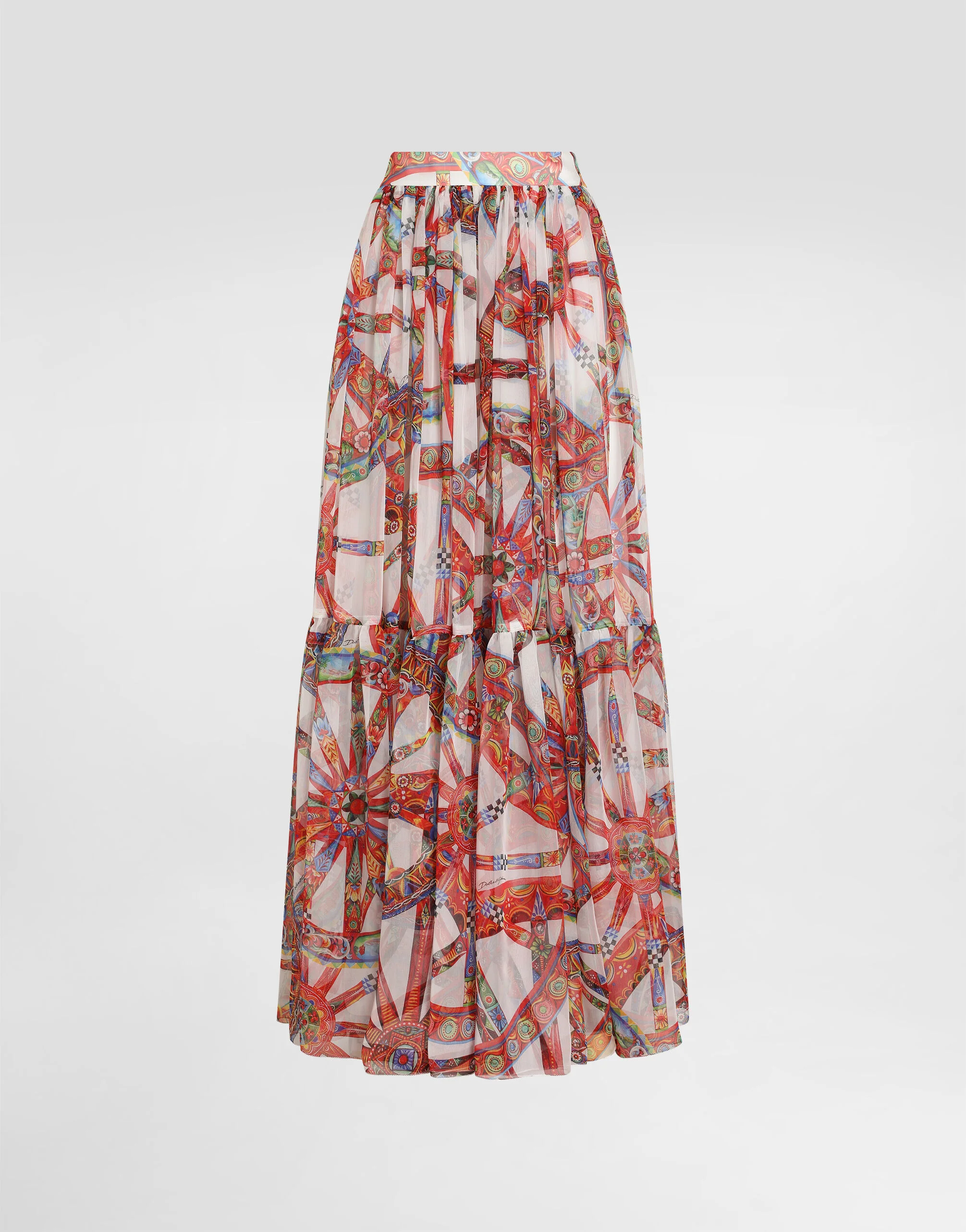 Carretto-print long chiffon skirt - 1