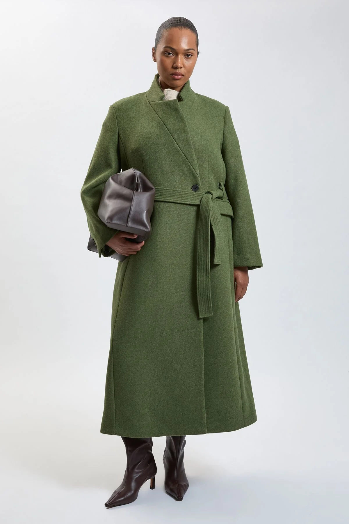 Plus Size Wool Investment Notch Neck Tailored Maxi Coat - 1