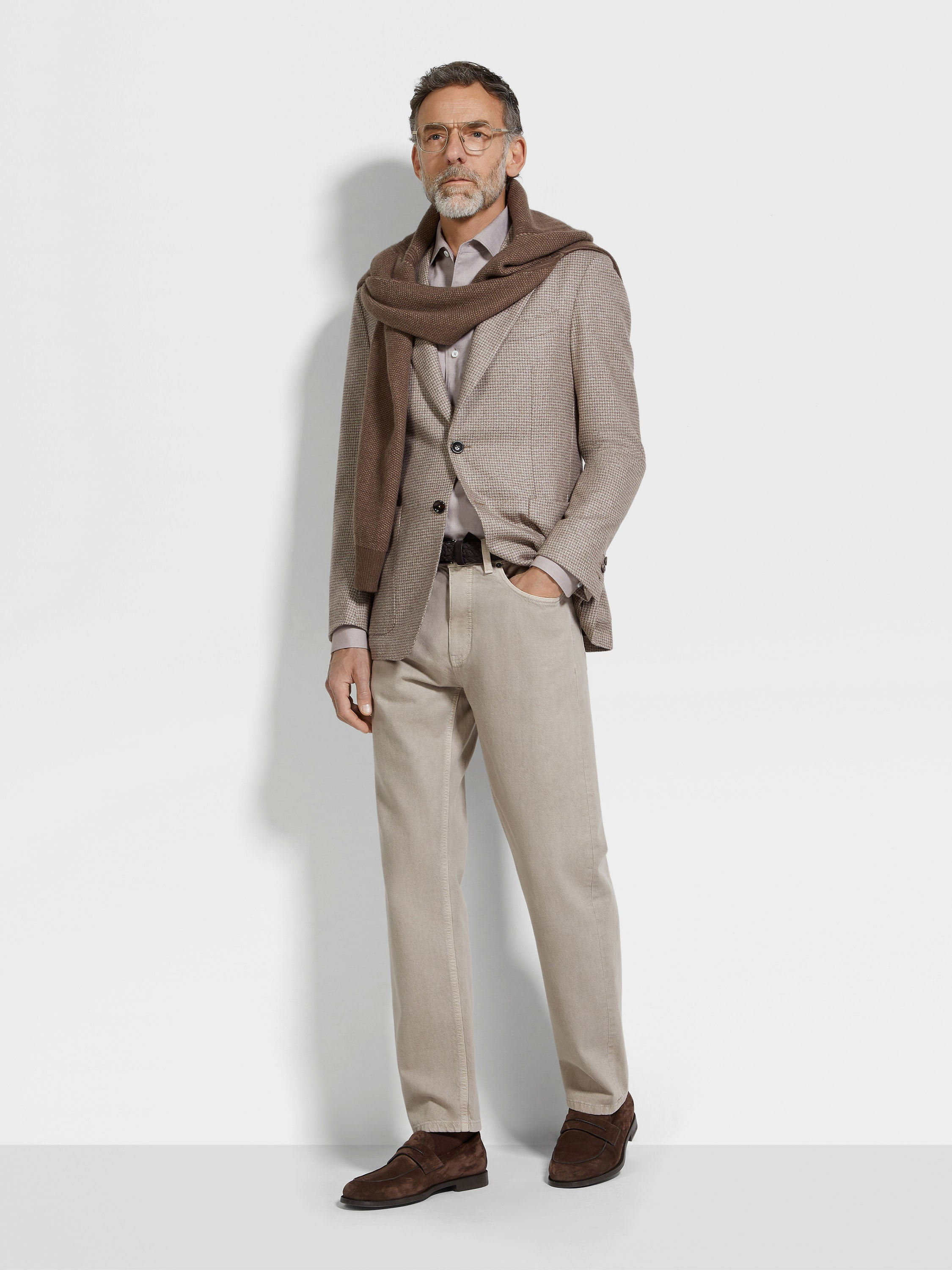 LIGHT BEIGE AND LIGHT TAUPE SILK AND CASHMERE JACKET - 2