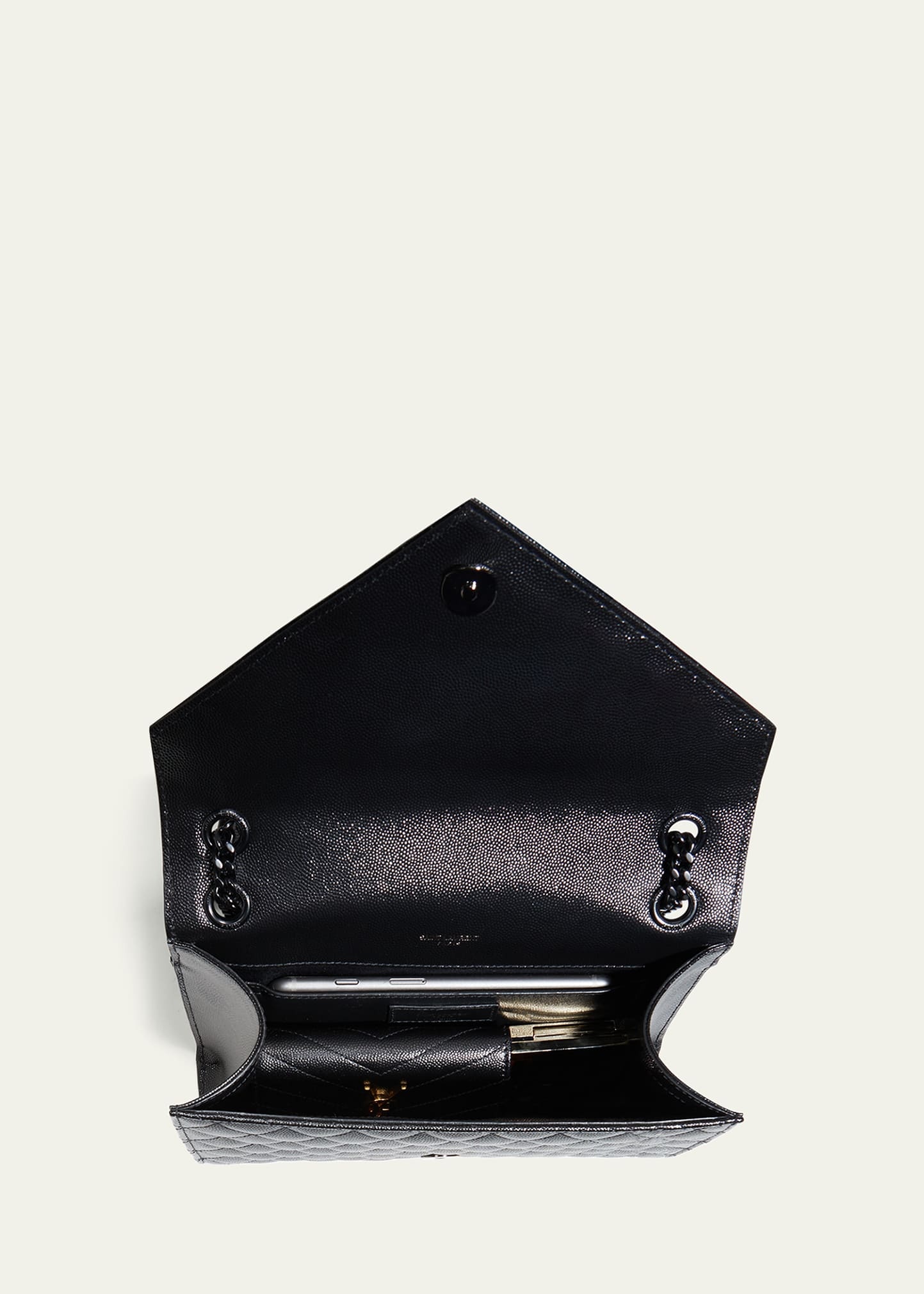 Triquilt Medium YSL Monogram Grain de Poudre V Flap Satchel Bag - Black Hardware - 5