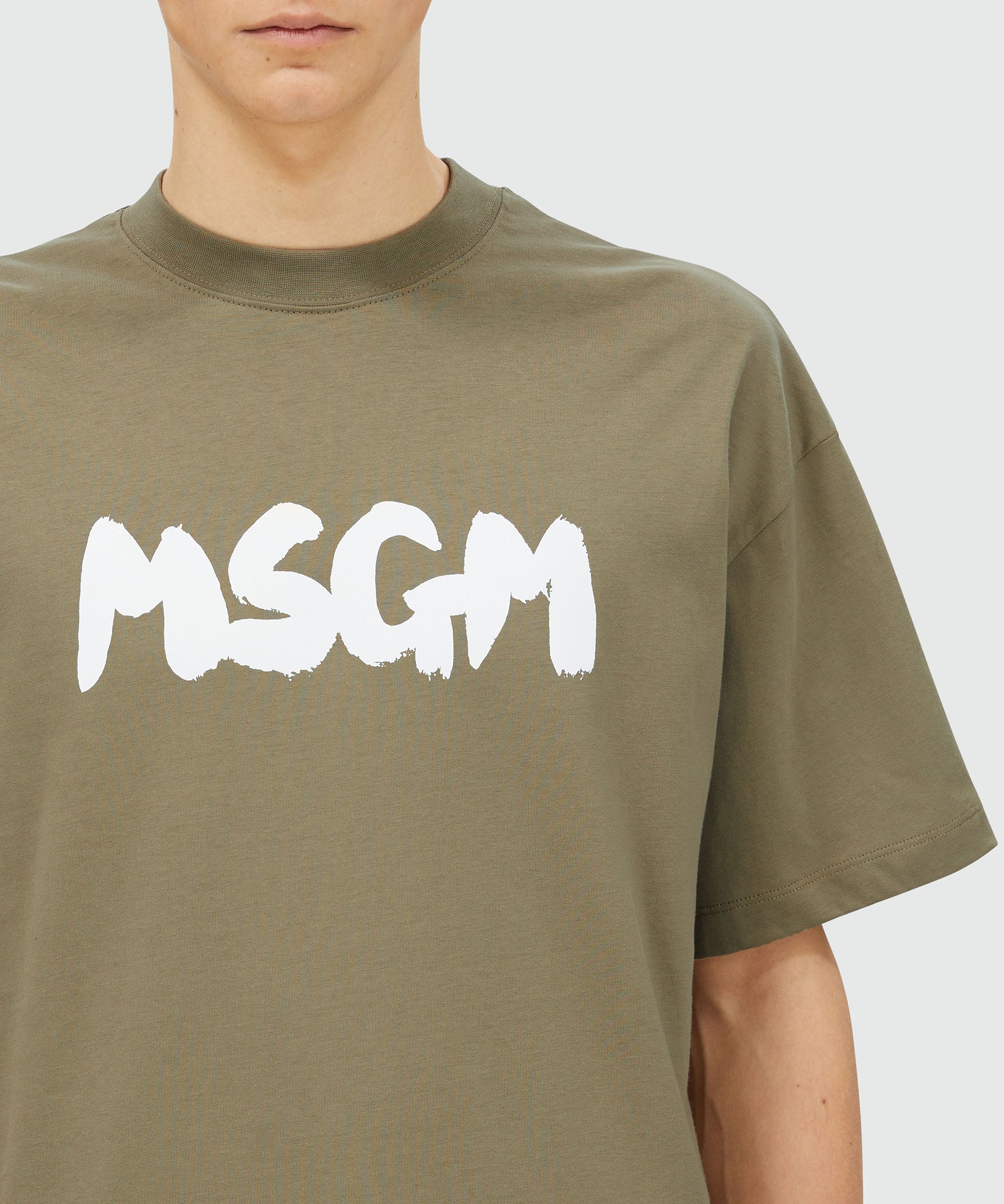 Military green jersey T-shirt with brushstroke logo - 5