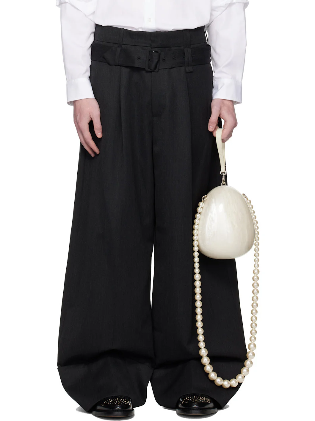 Gray Wide Leg Multi Belt Loop Trousers - 1