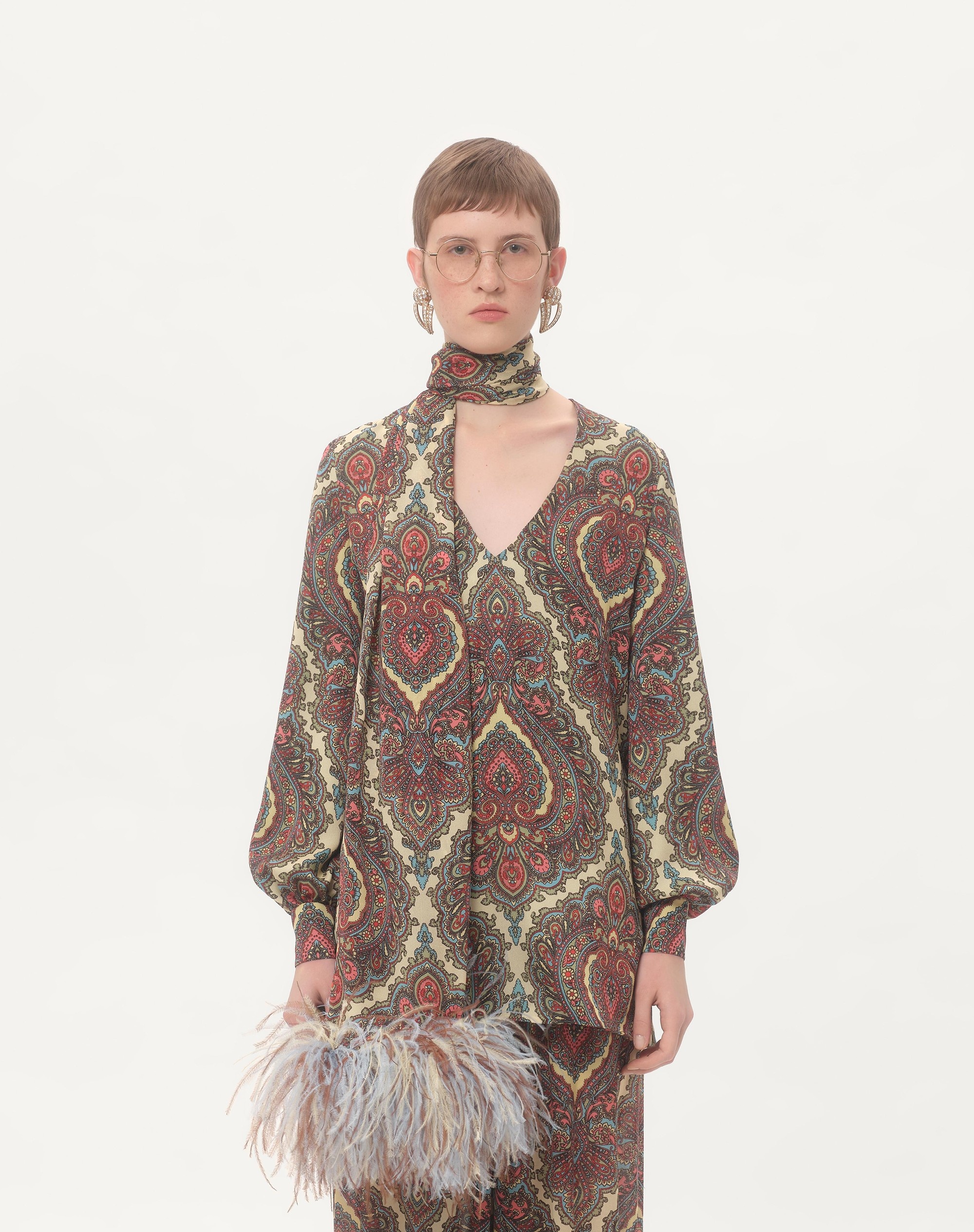 GEORGETTE TOP WITH VOYAGE IMAGINAIRE CASHMERE PRINT WITH FEATHERS - 6