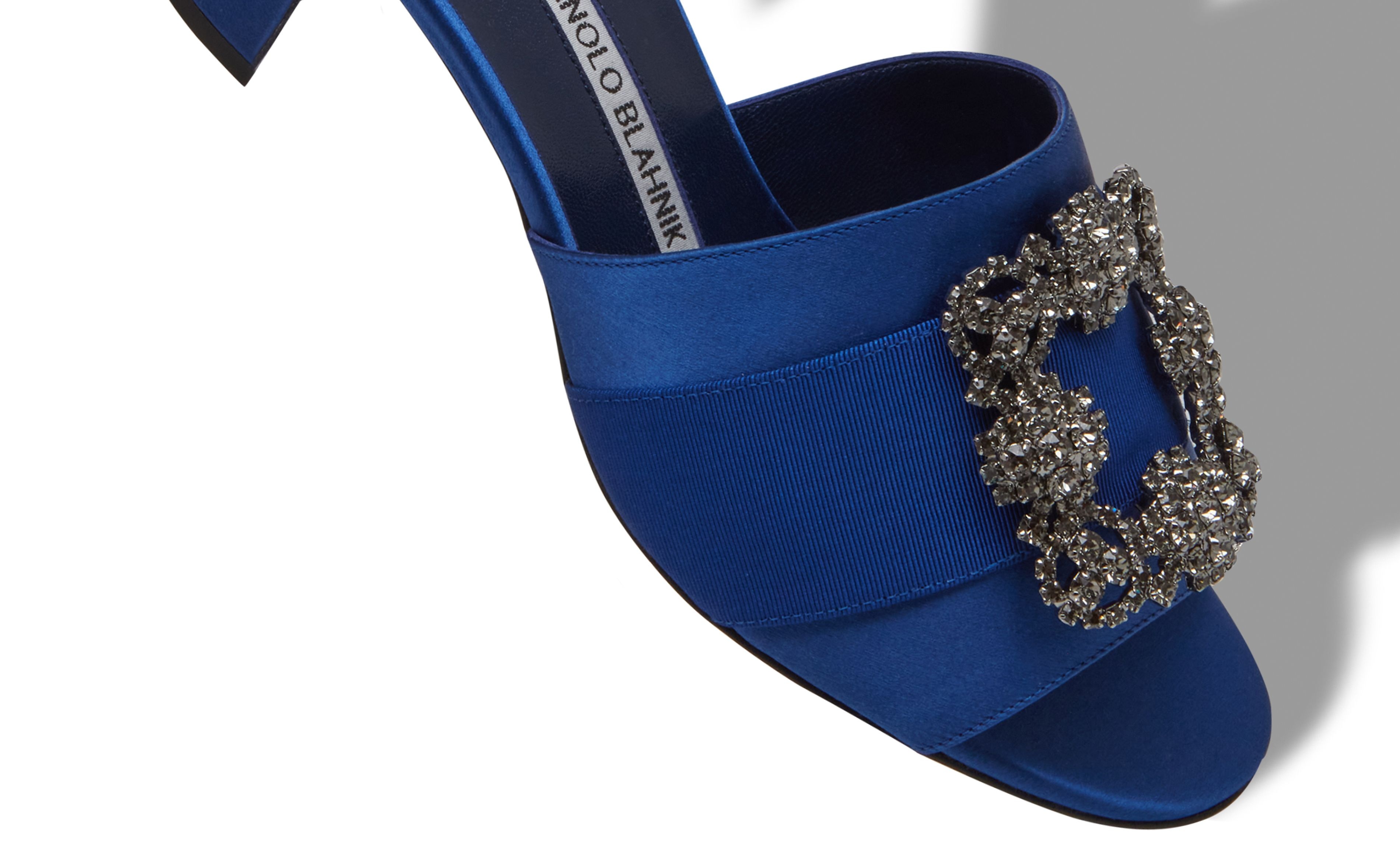 Blue Satin Jewel Buckle Mules - 4