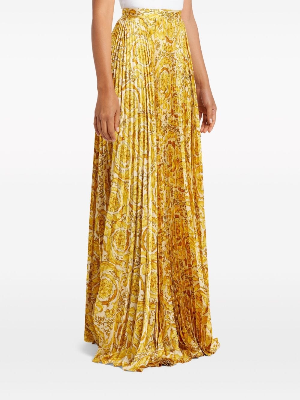 Barocco-print pleated satin skirt - 3