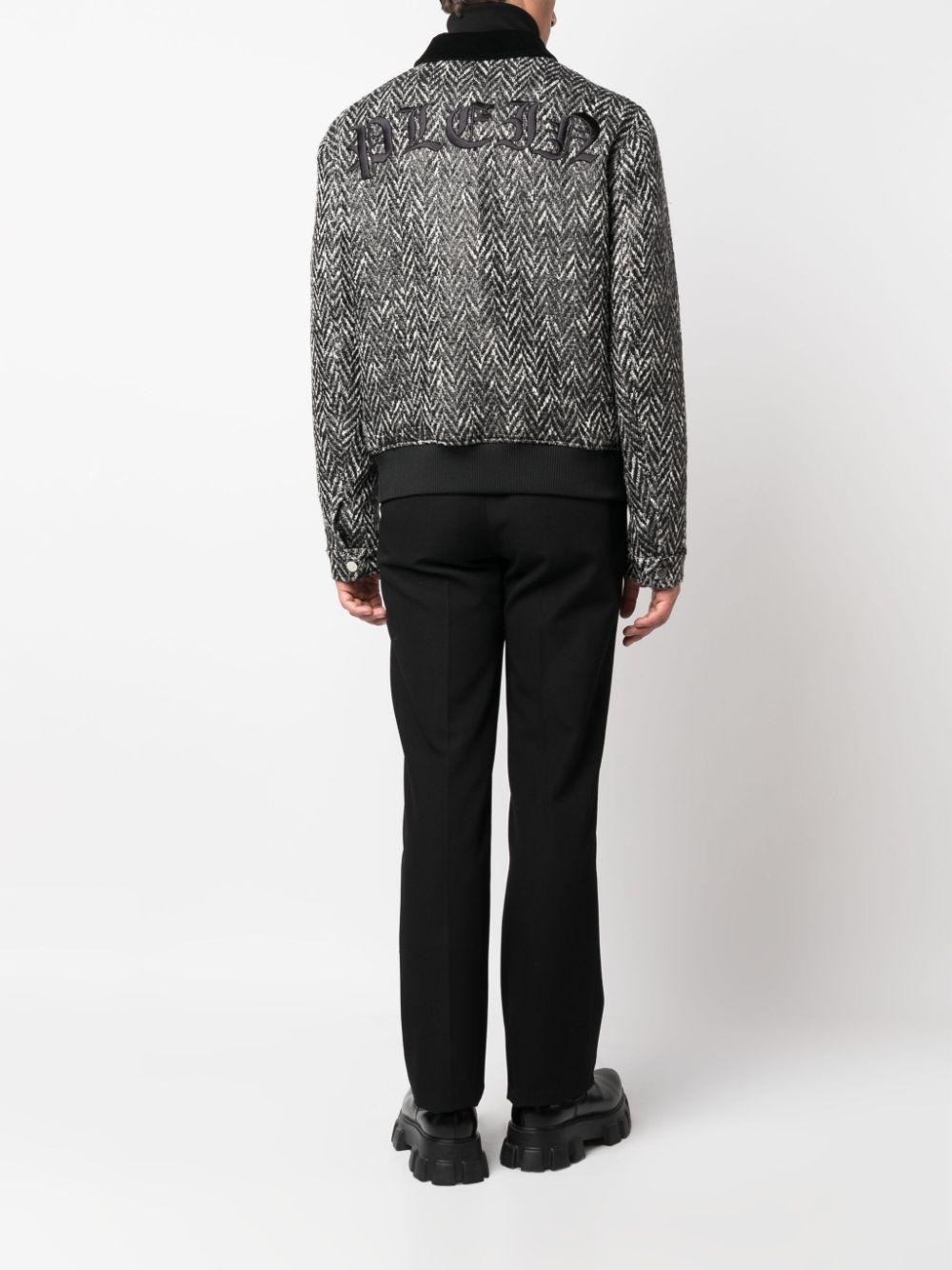 herringbone-pattern wool bomber jacket - 2
