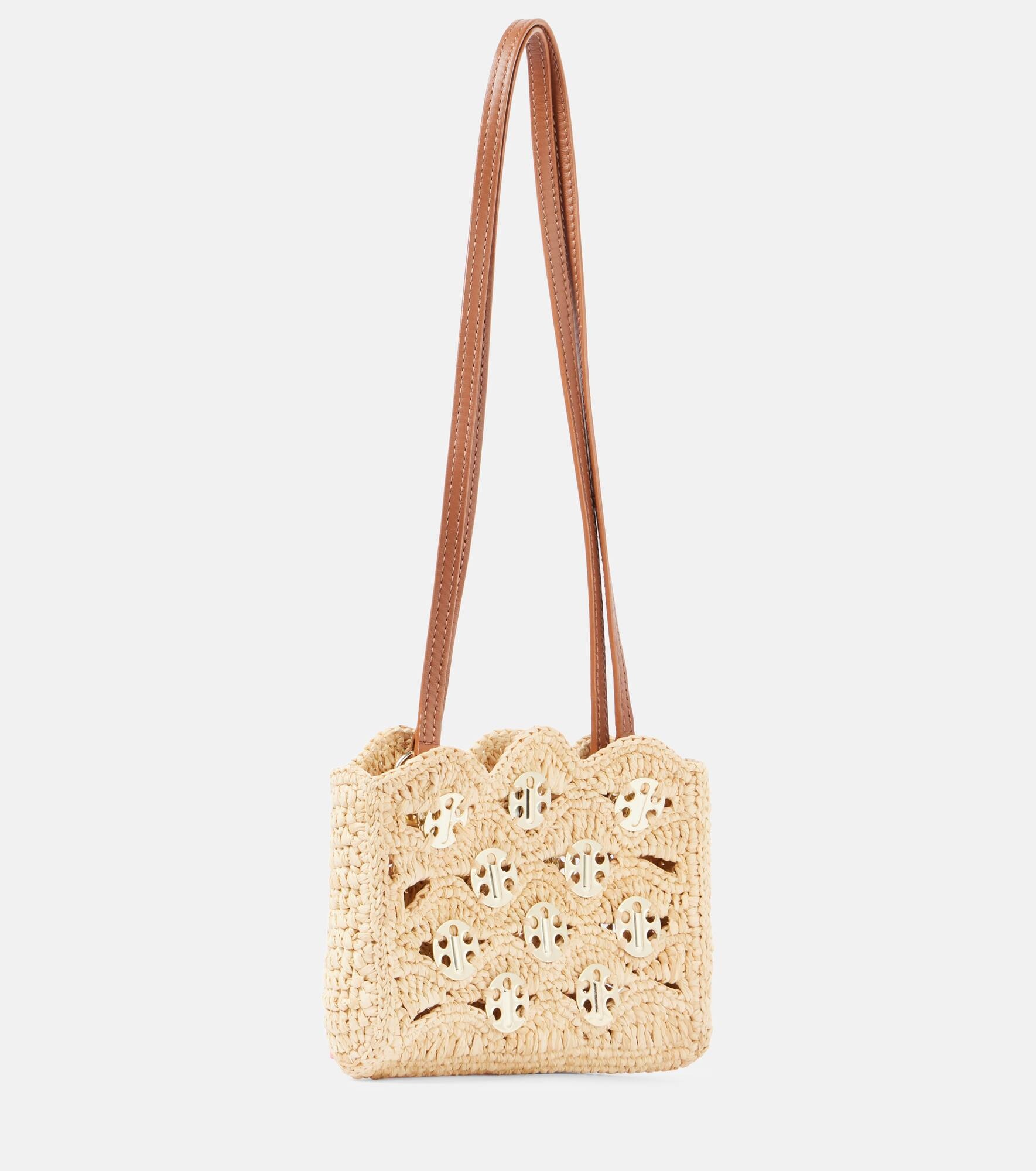 Nano leather-trimmed raffia shoulder bag - 4