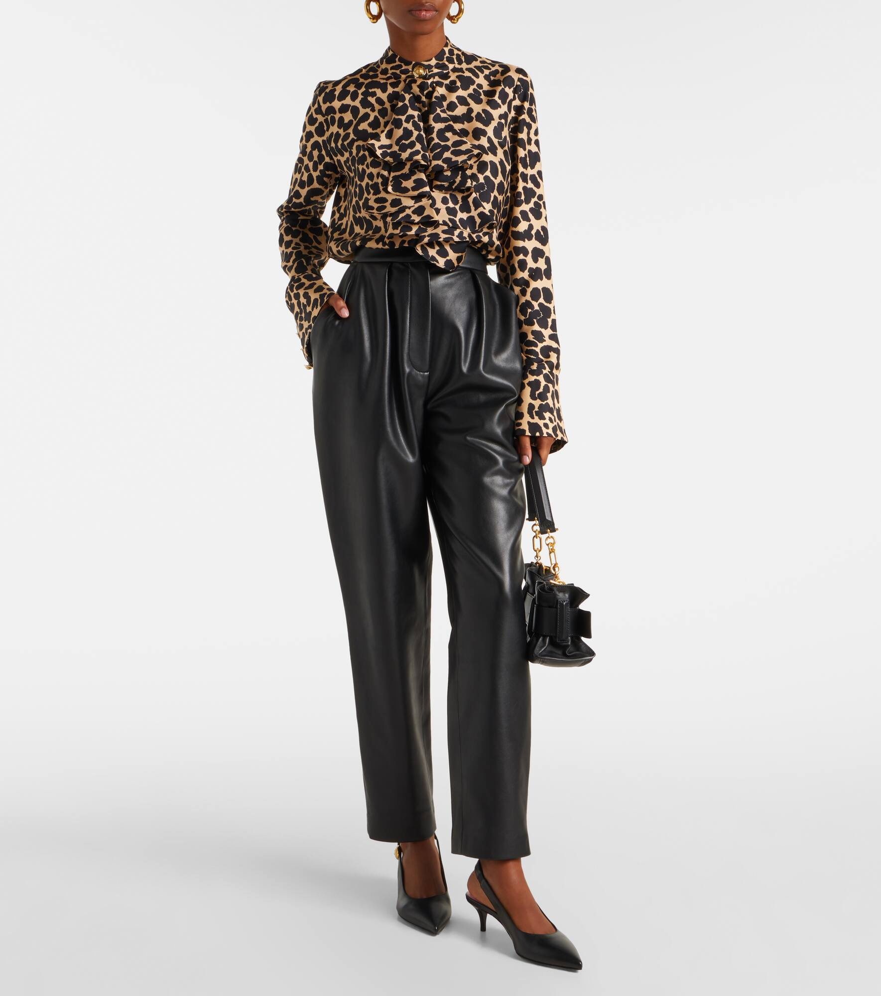 Leopard-print ruffled silk shirt - 2