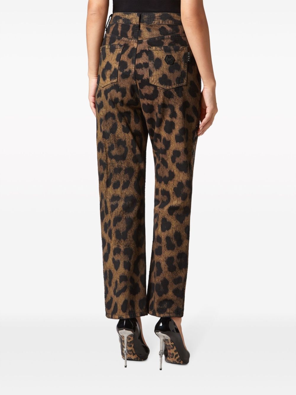 crystal-embellished leopard jeans - 3