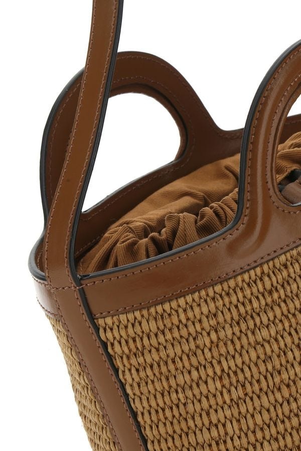 Two-tone leather and raffia Tropicalia bucket bag - 5