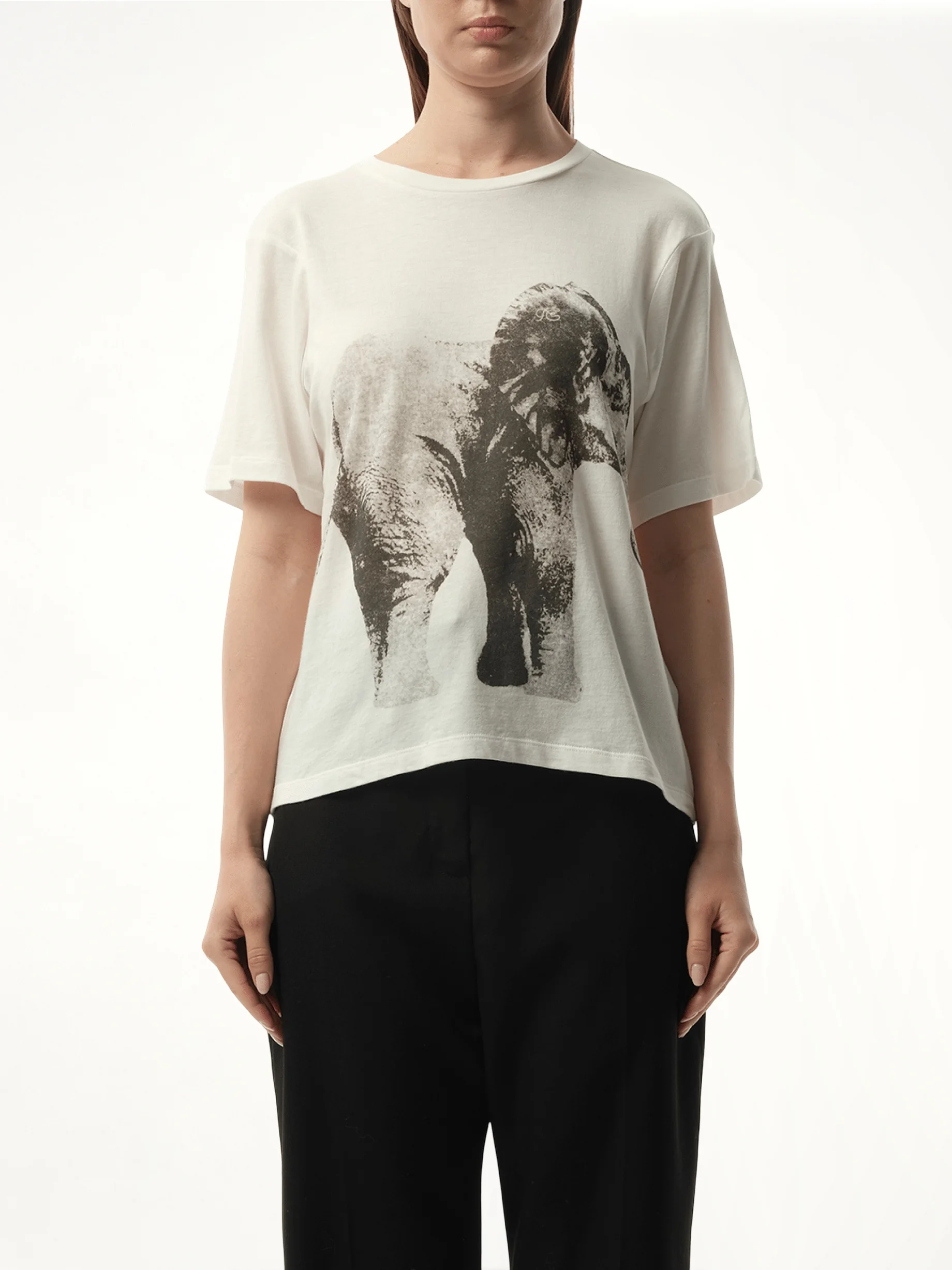 Elephant Printed T-Shirt in White - 1