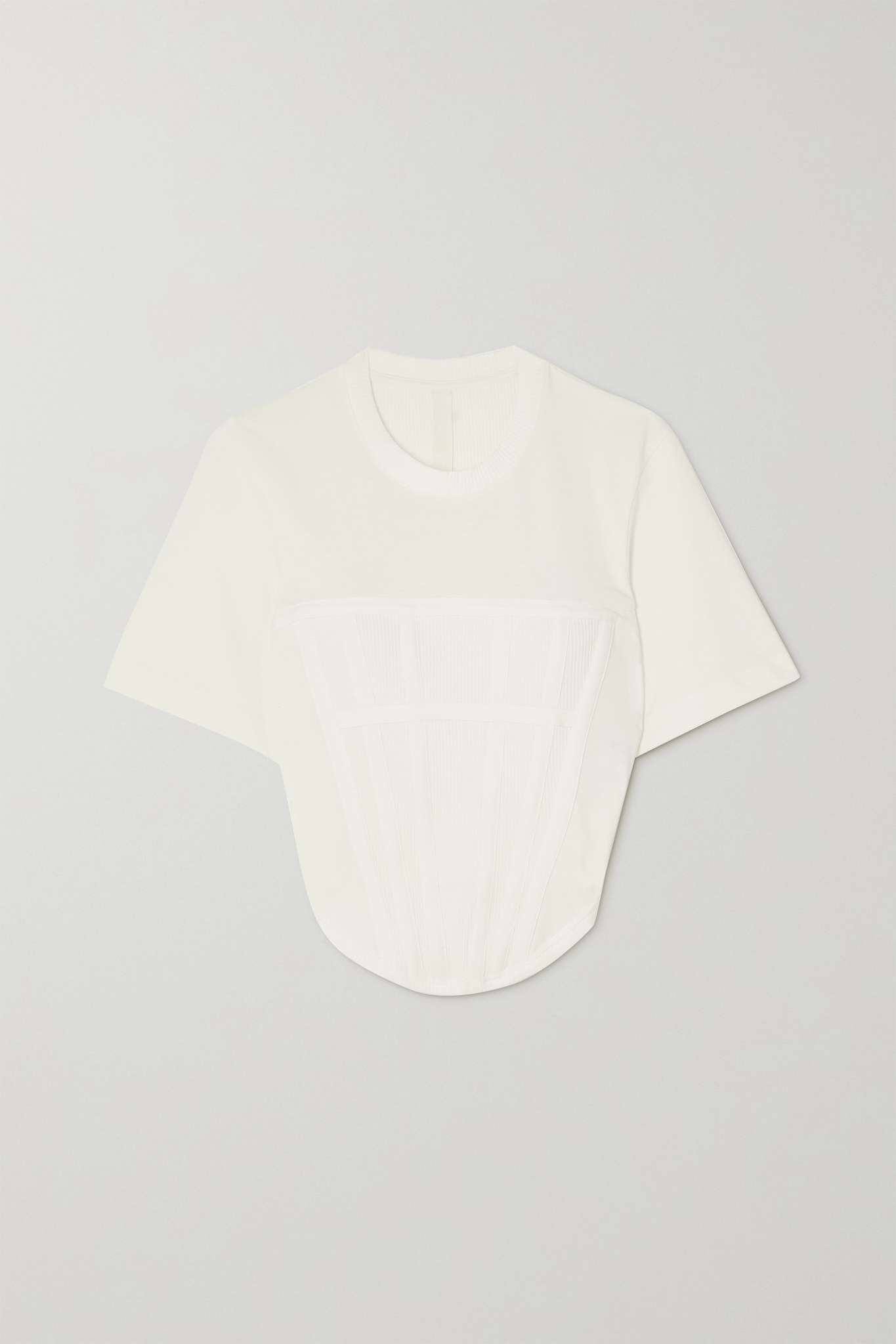 Cropped canvas-paneled ribbed stretch-cotton jersey T-shirt - 1