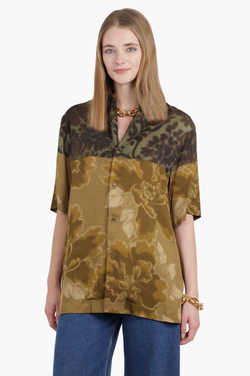 CONTRAST PIXEL FLORAL PRINT S/S SHIRT | YELLOW/GREEN - 7