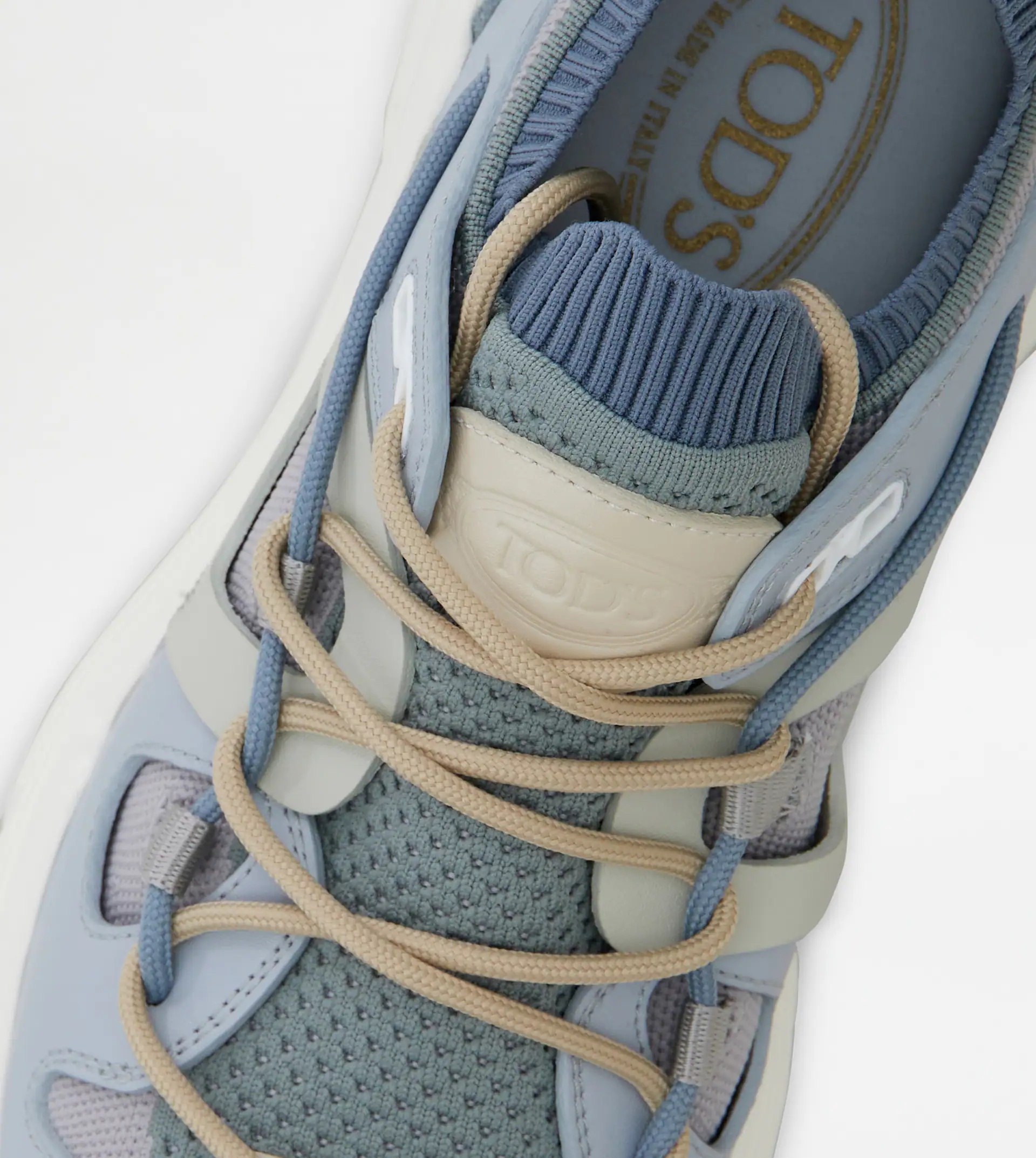 SNEAKERS IN LEATHER AND HIGH-TECH FABRIC - LIGHT BLUE - 5