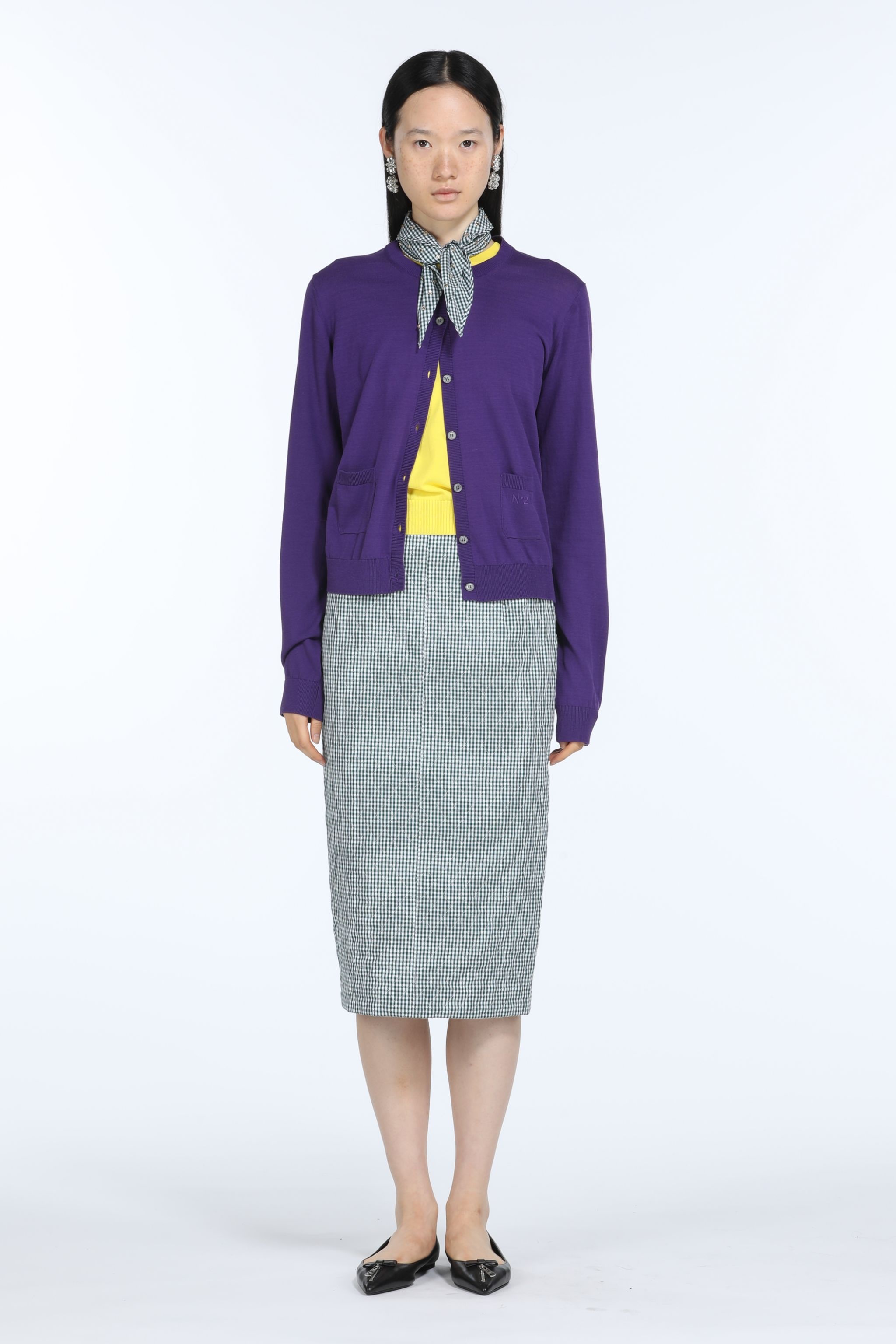 GINGHAM PRINT MIDI SKIRT - 4