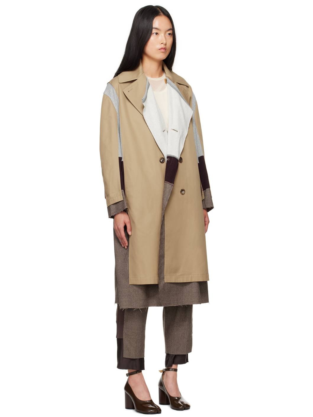 Beige Paneled Trench Coat - 2