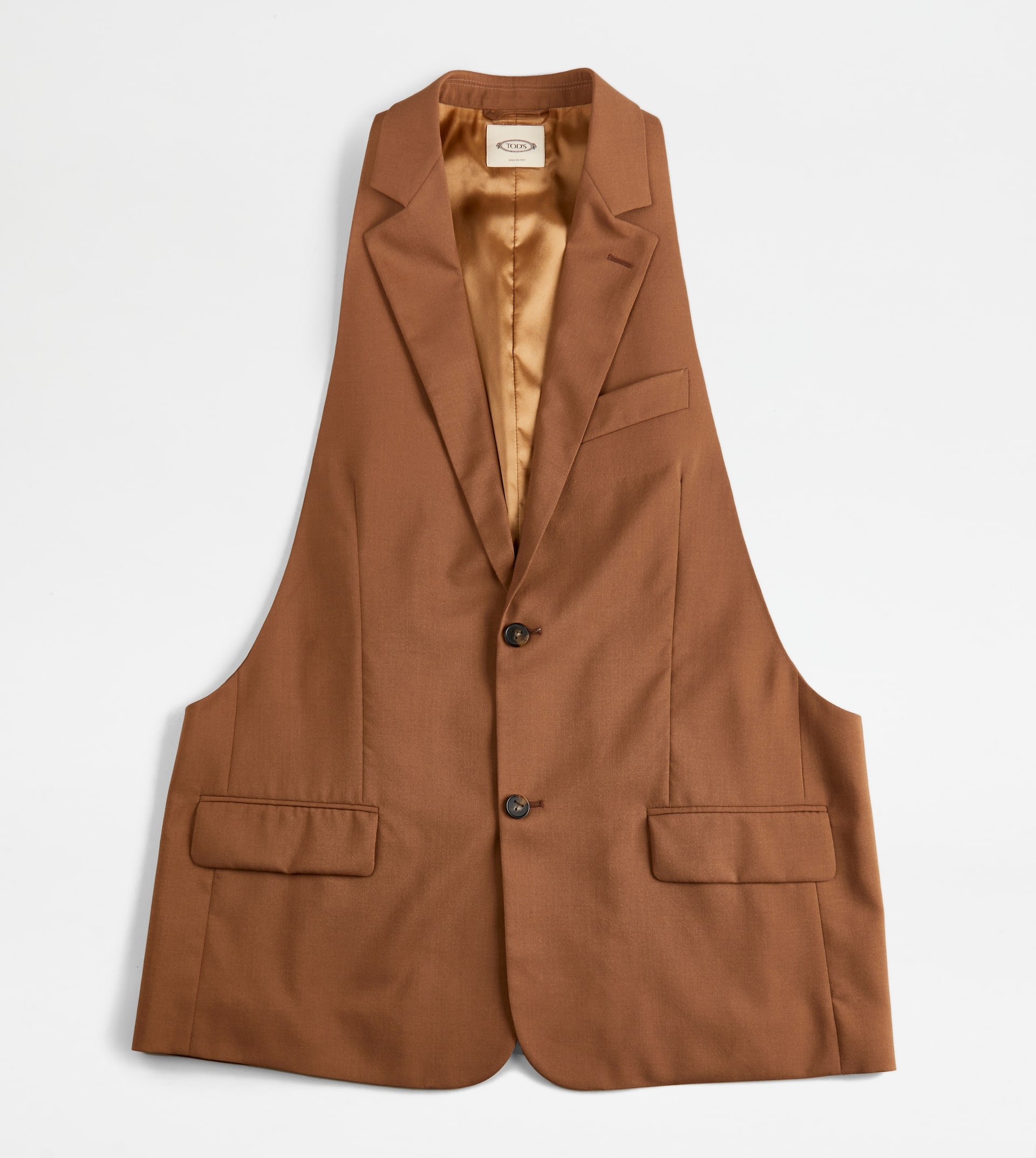 GILET IN SILK BLEND WOOL - BROWN - 1