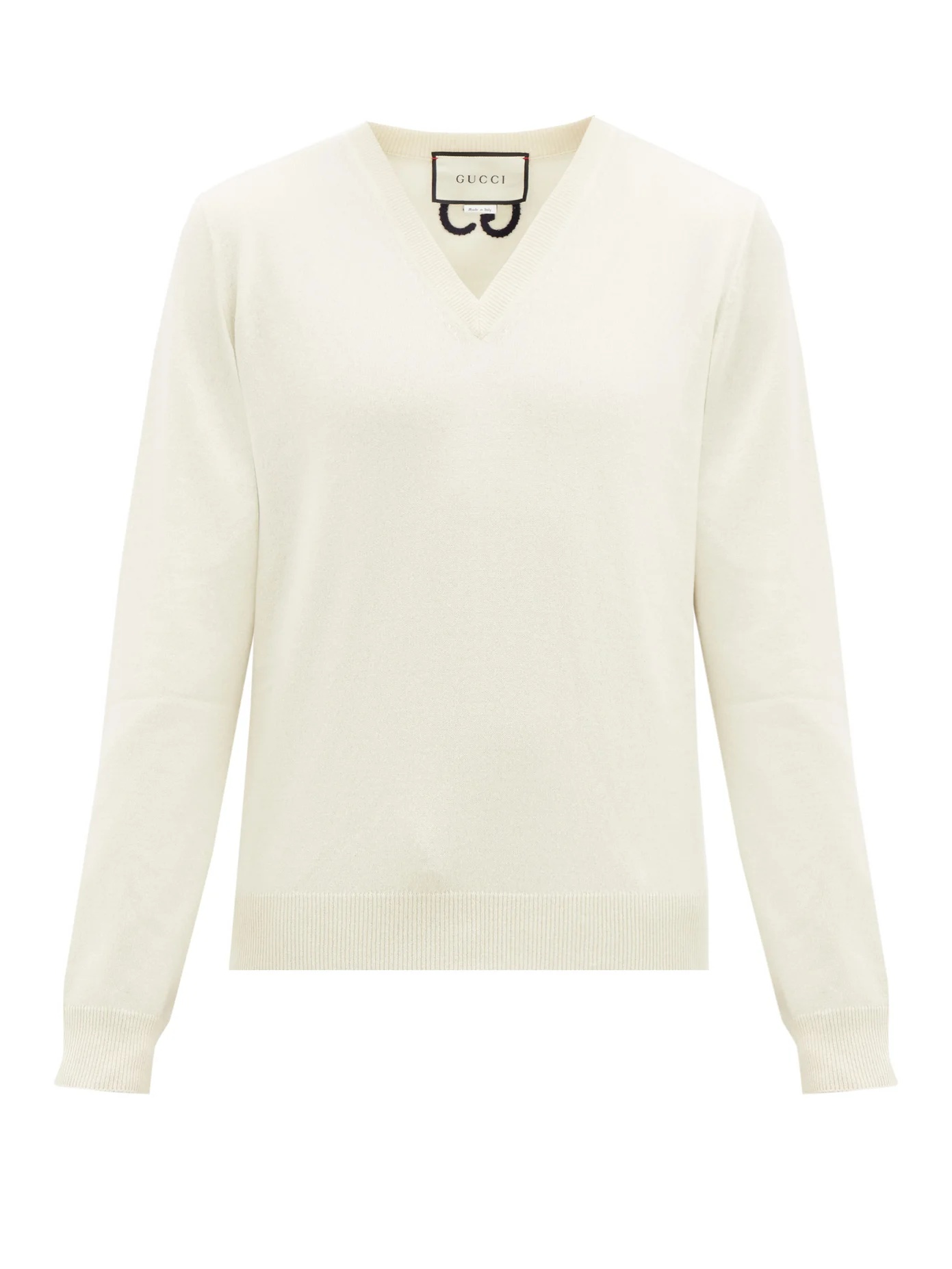 GG-embroidered V-neck cashmere sweater - 1