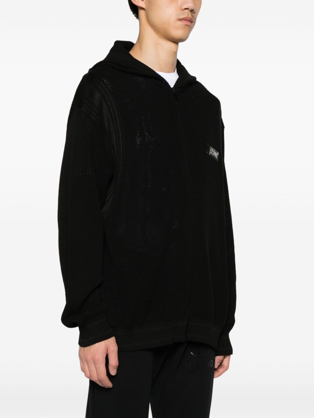 logo-patch open-knit hoodie - 3