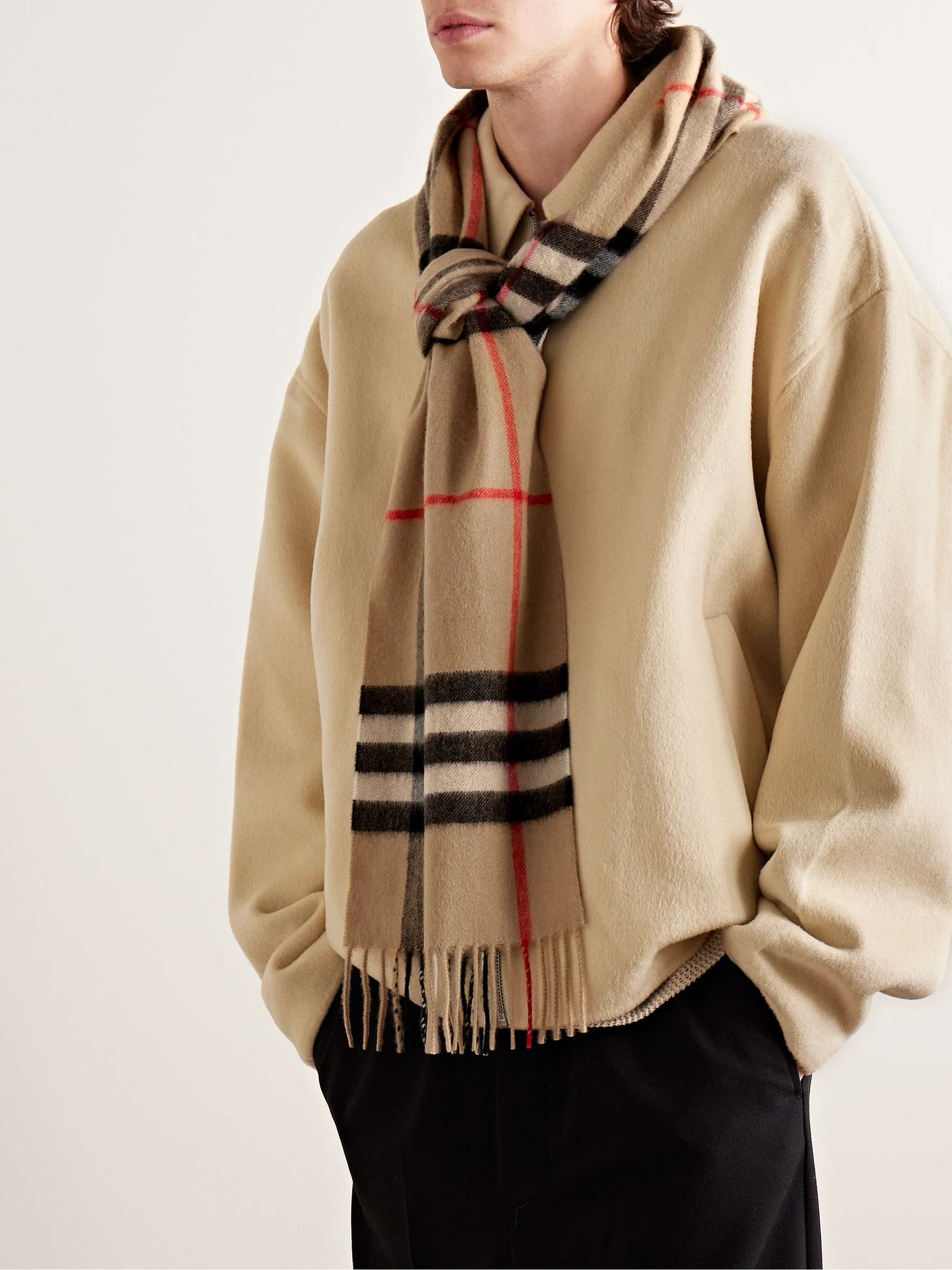 Fringed Checked Cashmere Scarf - 2