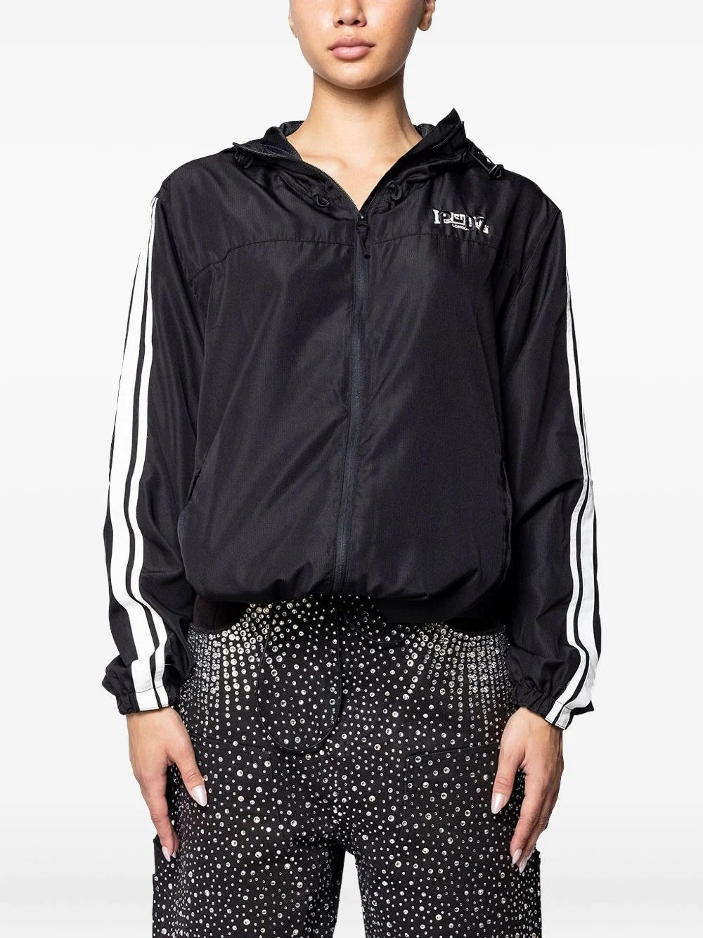 stripe-detail hooded jacket - 1