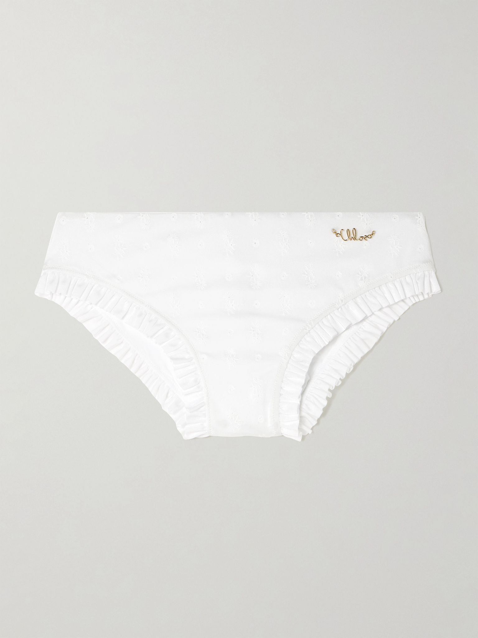 Embellished ruffled broderie anglaise bikini briefs White - 1