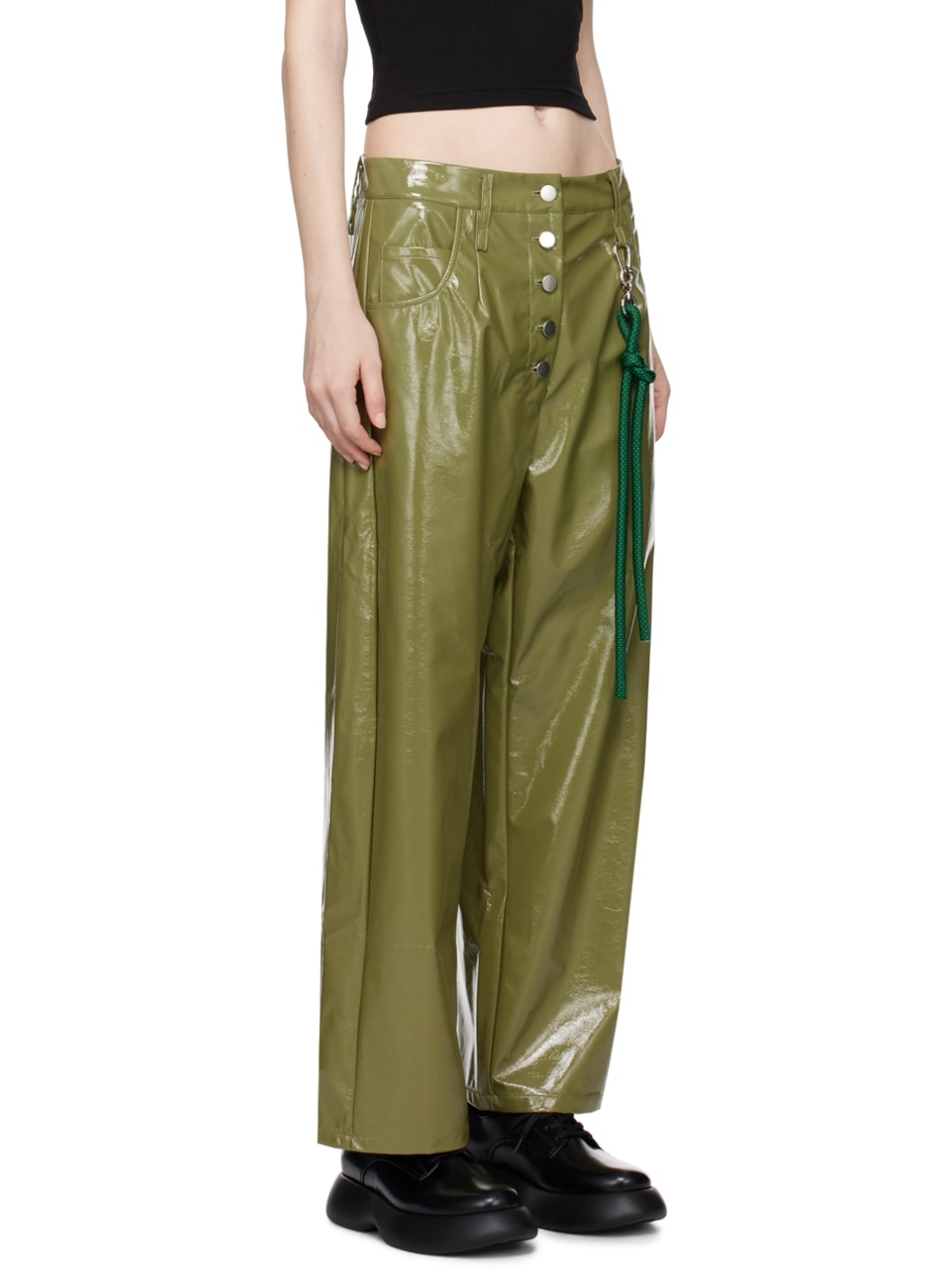Green Straight-Fit Faux-Leather Trousers - 2