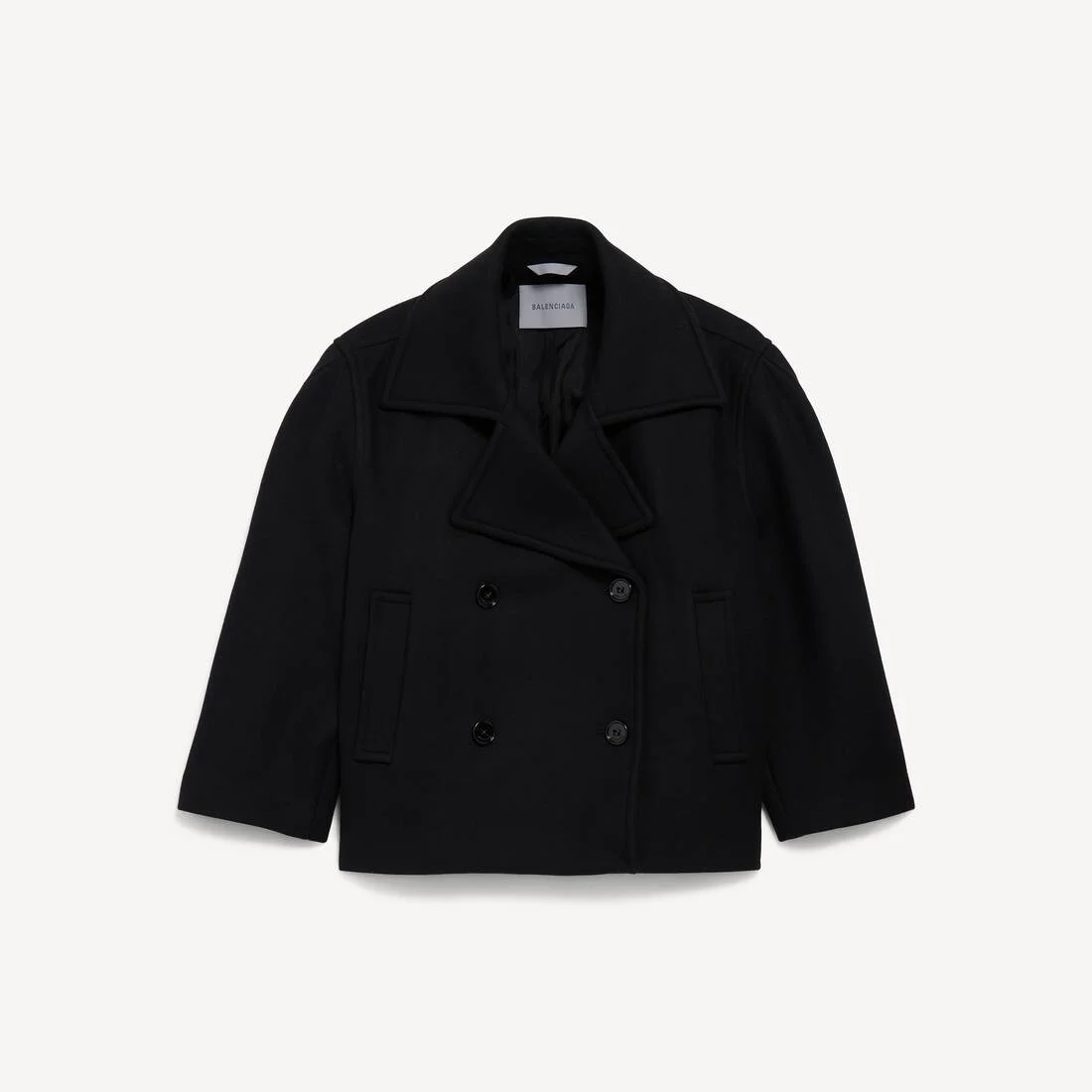 Women's Short Cocoon Coat in Black - 1