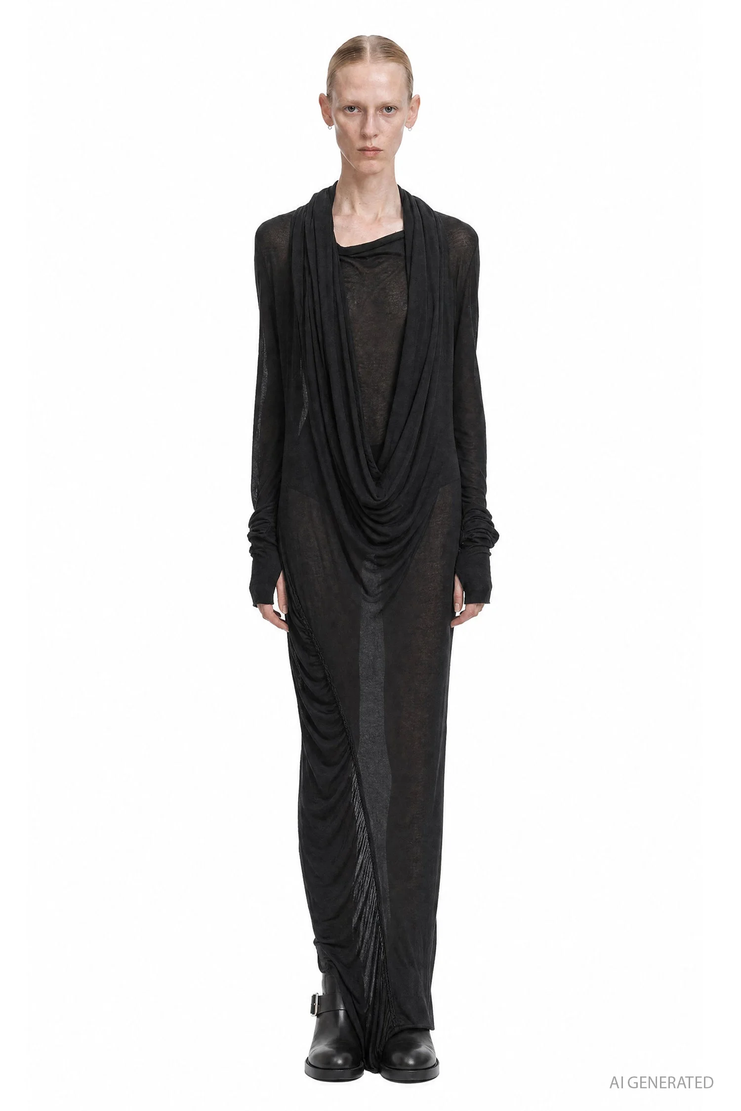 Sheer Viscose Wool Scarf Dress - 1