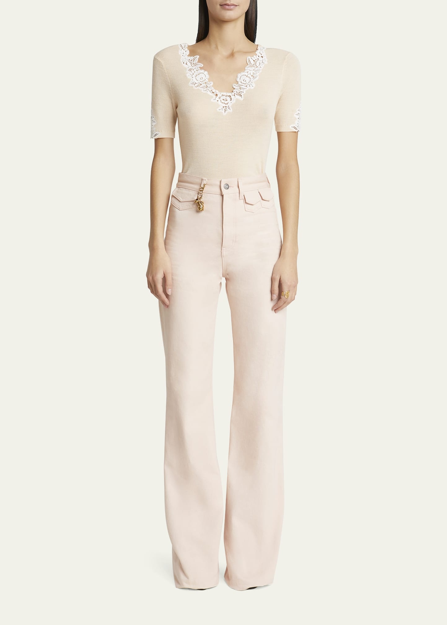 Floral Guipure Lace V-Neck Fitted Top - 2