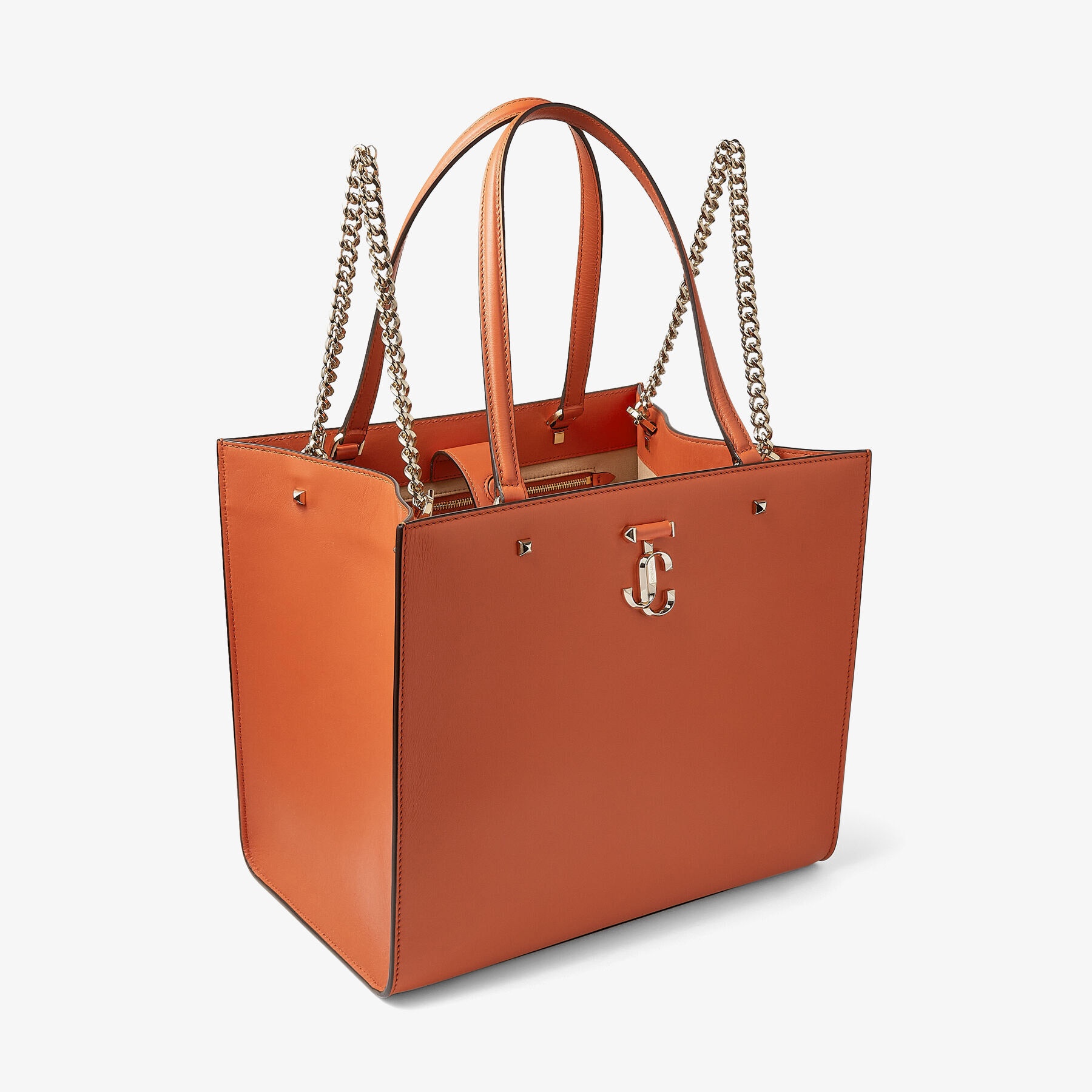 Varenne Tote Bag
Dark Amber Orange Fine Shiny Calf Leather Tote Bag with Light Gold JC Emblem - 6