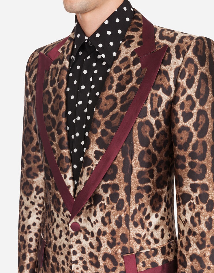 Silk mikado casino jacket with leopard print - 4