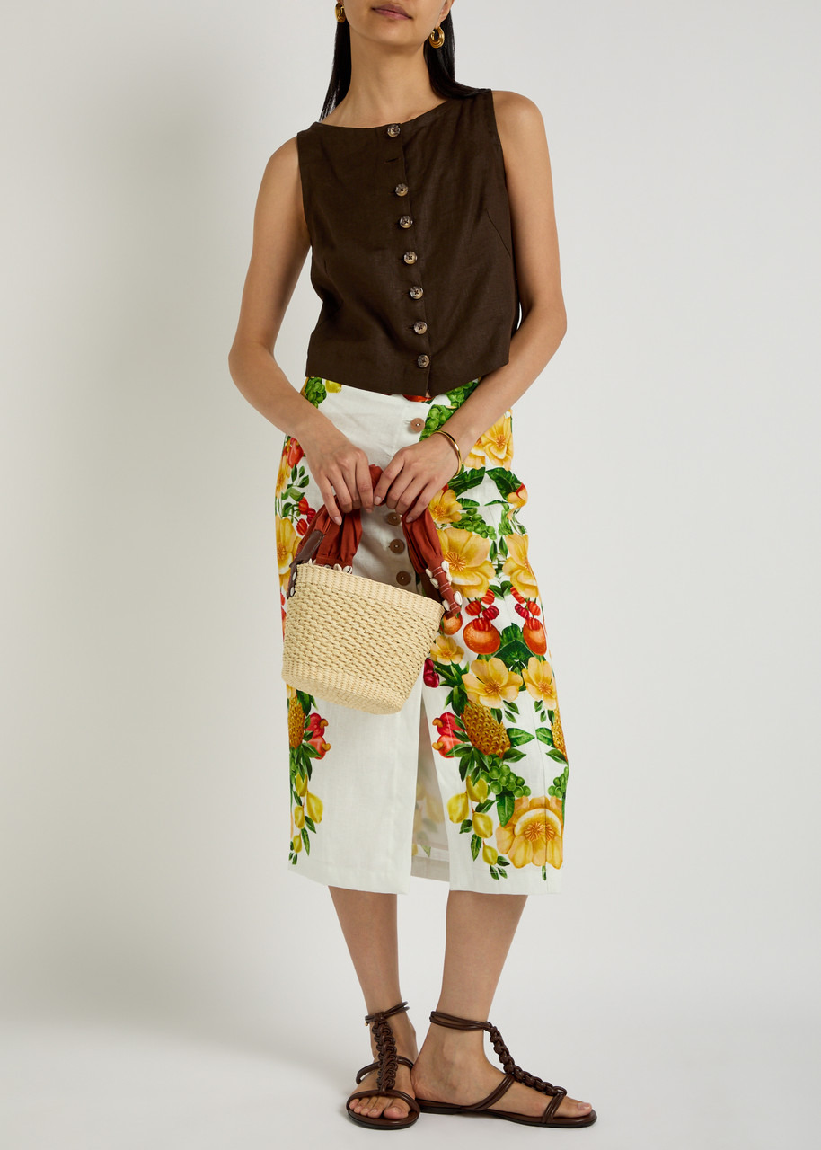 Farm Rio Picnic Flowers Printed Linen Midi Skirt - 4